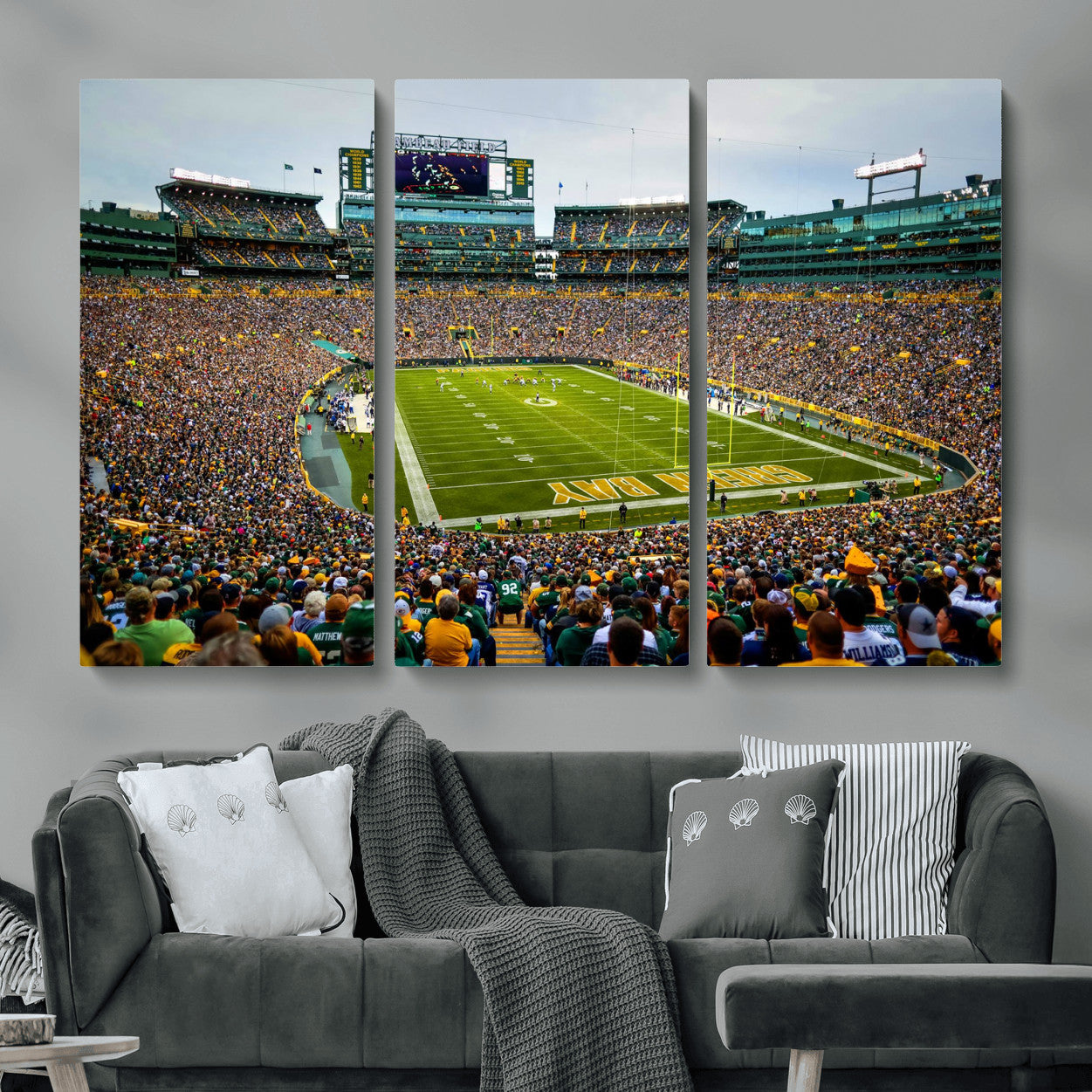GBP101-MGV-CV-48X32-3P - Green Bay Packers Lambeau Field Stadium Wall Art Canvas Print, Iconic NFL Football Stadium Artwork, Wisconsin Sports Home Decor