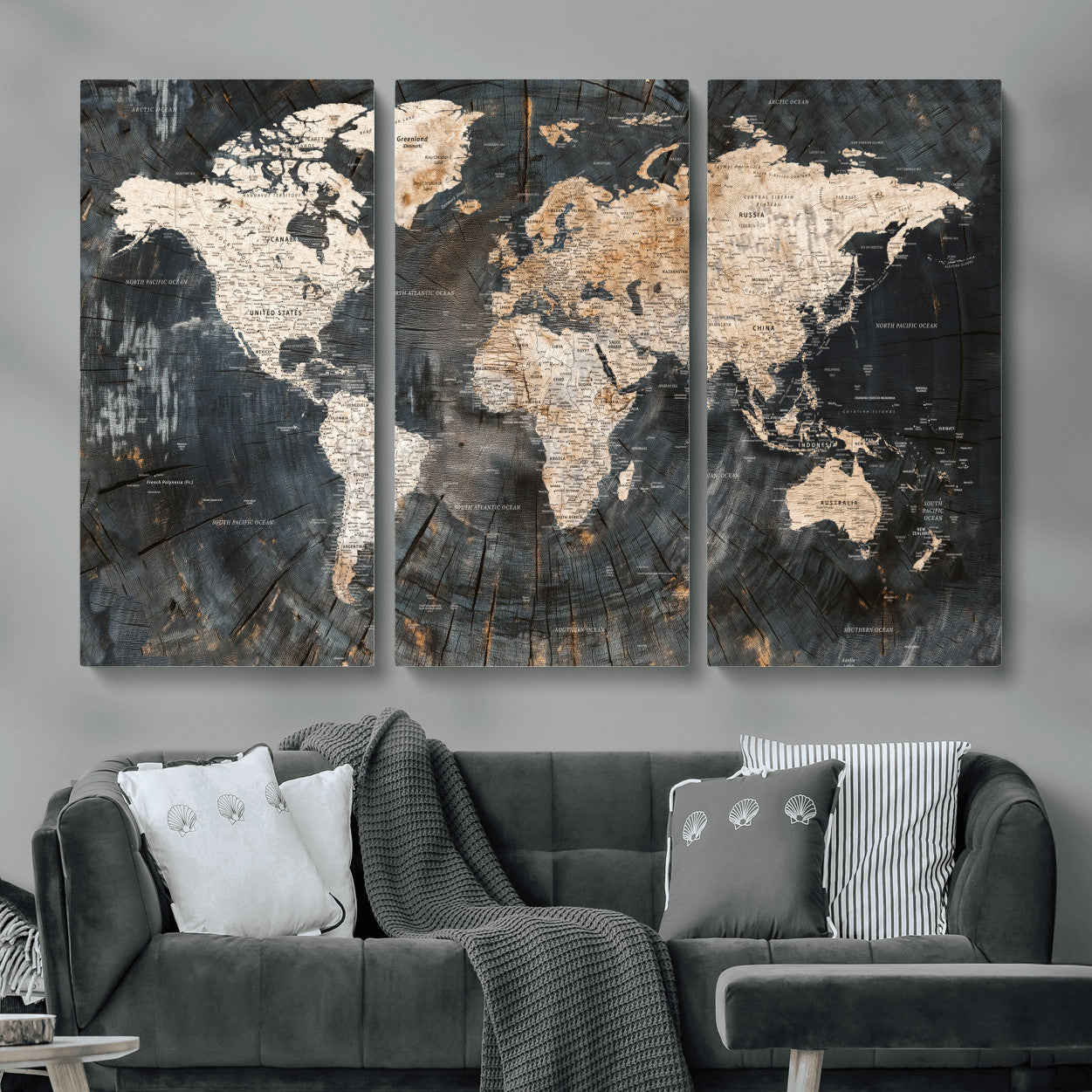 57626704-MGV-CV-48X32-3P - World Map Wall Art Canvas Print, Modern Decorative Framed Map Artwork Prints for Living Room, Office, Bedroom Wall Decor