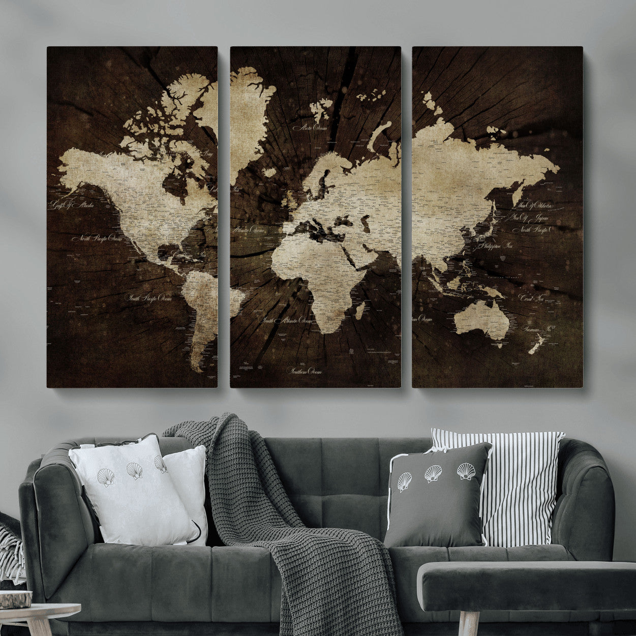 24010397-MGV-CV-48X32-3P - World Map Wall Art Canvas Print, Modern Decorative Framed Map Artwork Prints for Living Room, Office, Bedroom Wall Decor