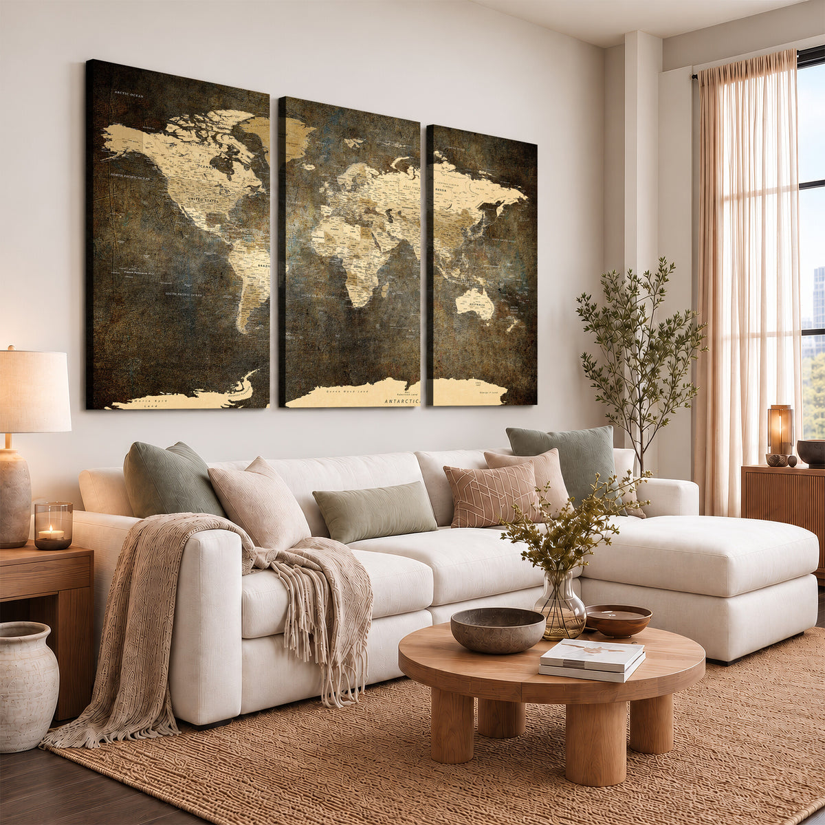 89742472-MGV-CV-36X24 - Large Framed Vintage World Map Wall Art Print for Home Wall