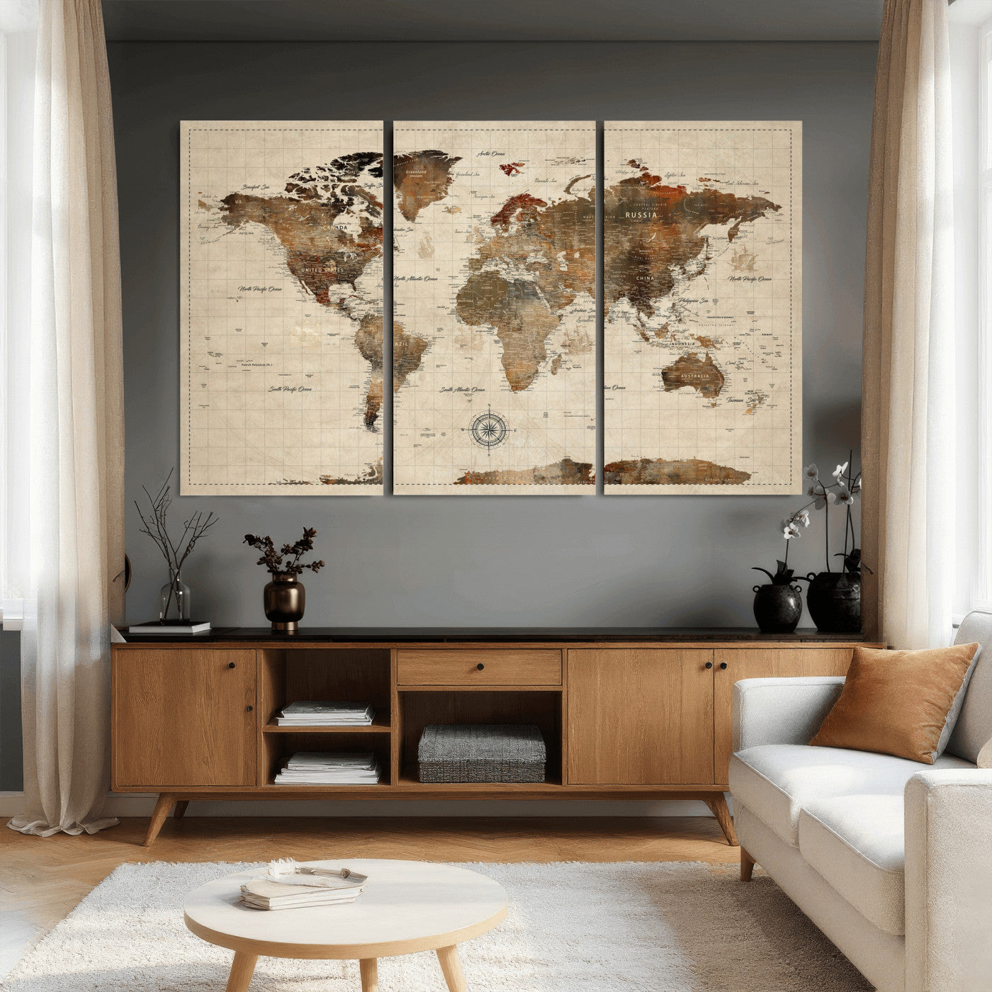 23610090-MGV-CV-36X24 - World Map Wall Art Canvas Print, Modern Decorative Framed Map Artwork Prints for Living Room, Office, Bedroom Wall Decor