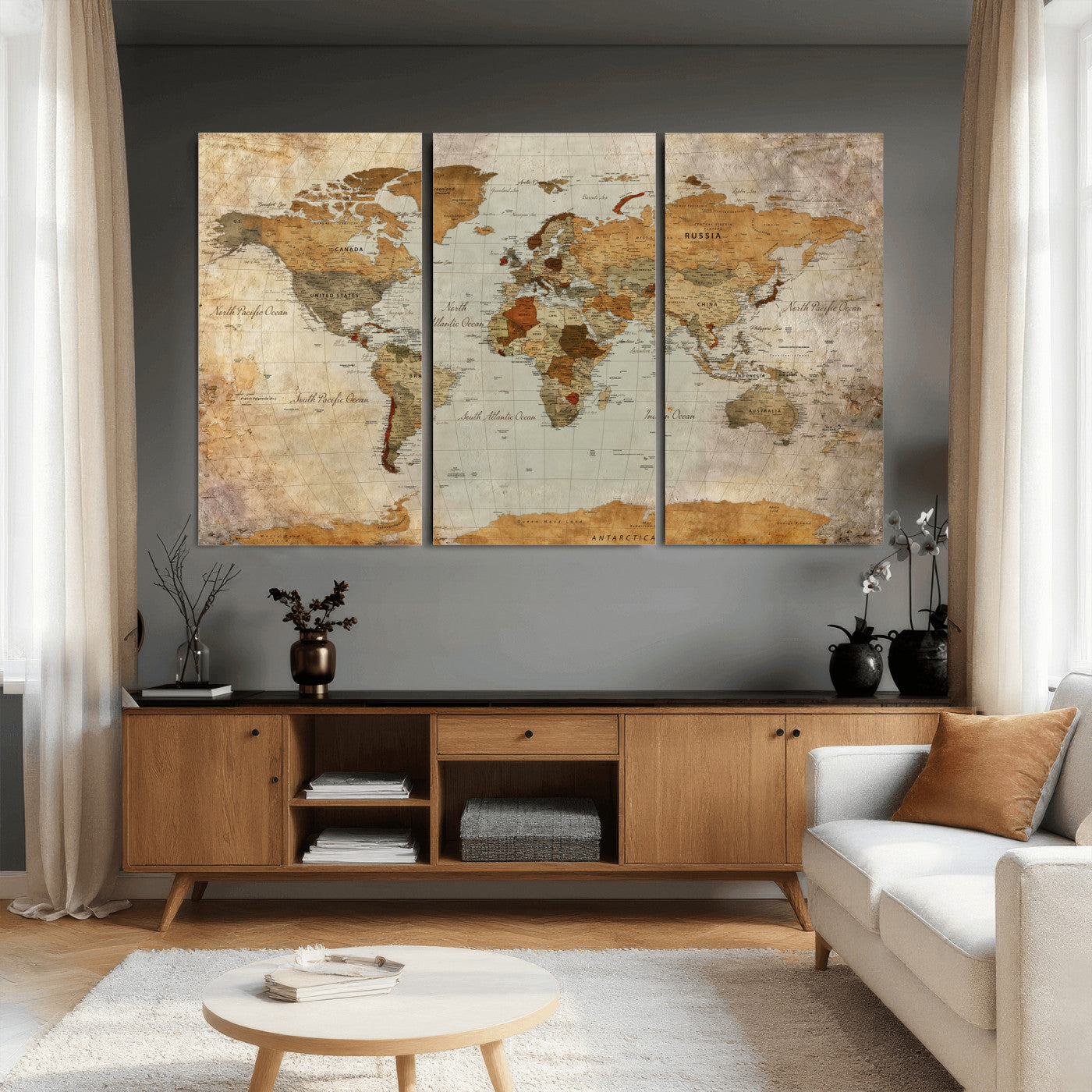 74176056-MGV-CV-36X24 - World Map Wall Art Canvas Print, Modern Decorative Framed Map Artwork Prints for Living Room, Office, Bedroom Wall Decor