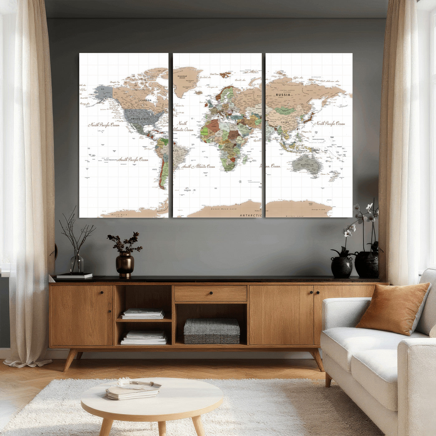 91286788-MGV-CV-36X24 - World Map Wall Art Canvas Print, Modern Decorative Framed Map Artwork Prints for Living Room, Office, Bedroom Wall Decor