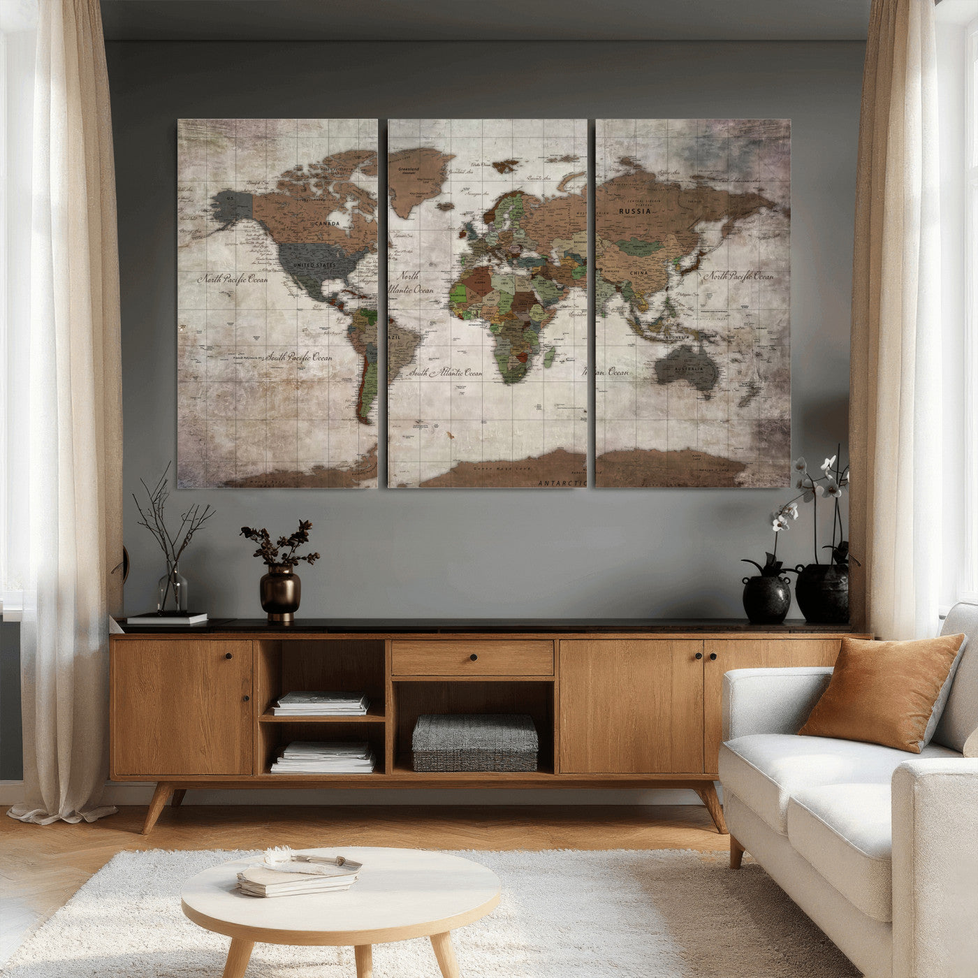 65393892-MGV-CV-36X24 - World Map Wall Art Canvas Print, Modern Decorative Framed Map Artwork Prints for Living Room, Office, Bedroom Wall Decor