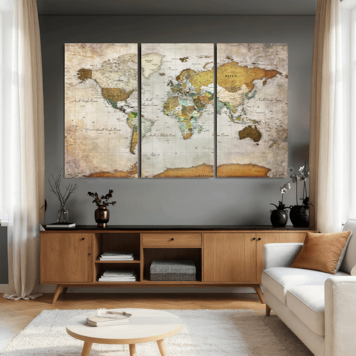 86108417-MGV-CV-36X24 - World Map Wall Art Canvas Print, Modern Decorative Framed Map Artwork Prints for Living Room, Office, Bedroom Wall Decor