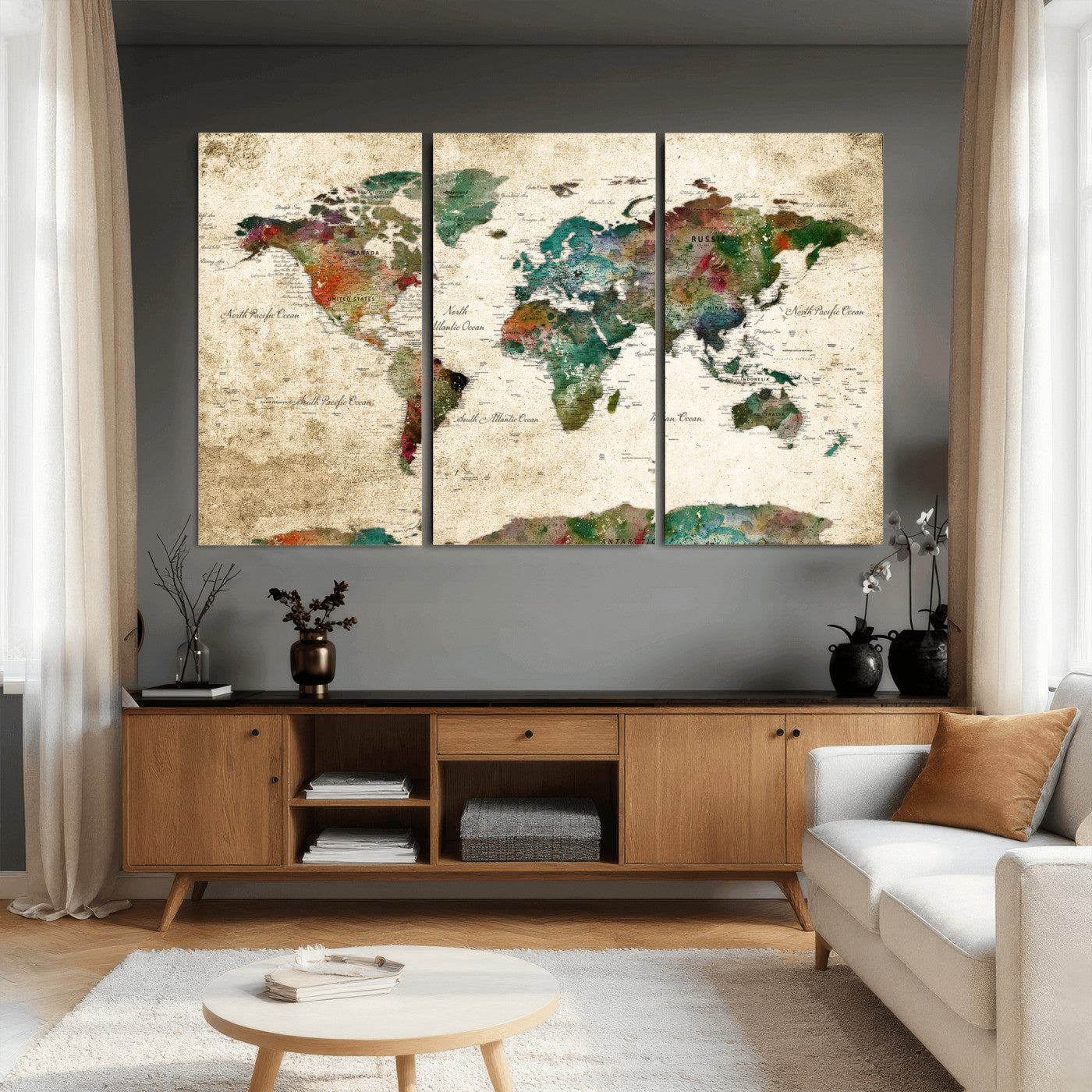 87544591-MGV-CV-36X24 - World Map Wall Art Canvas Print, Modern Decorative Framed Map Artwork Prints for Living Room, Office, Bedroom Wall Decor