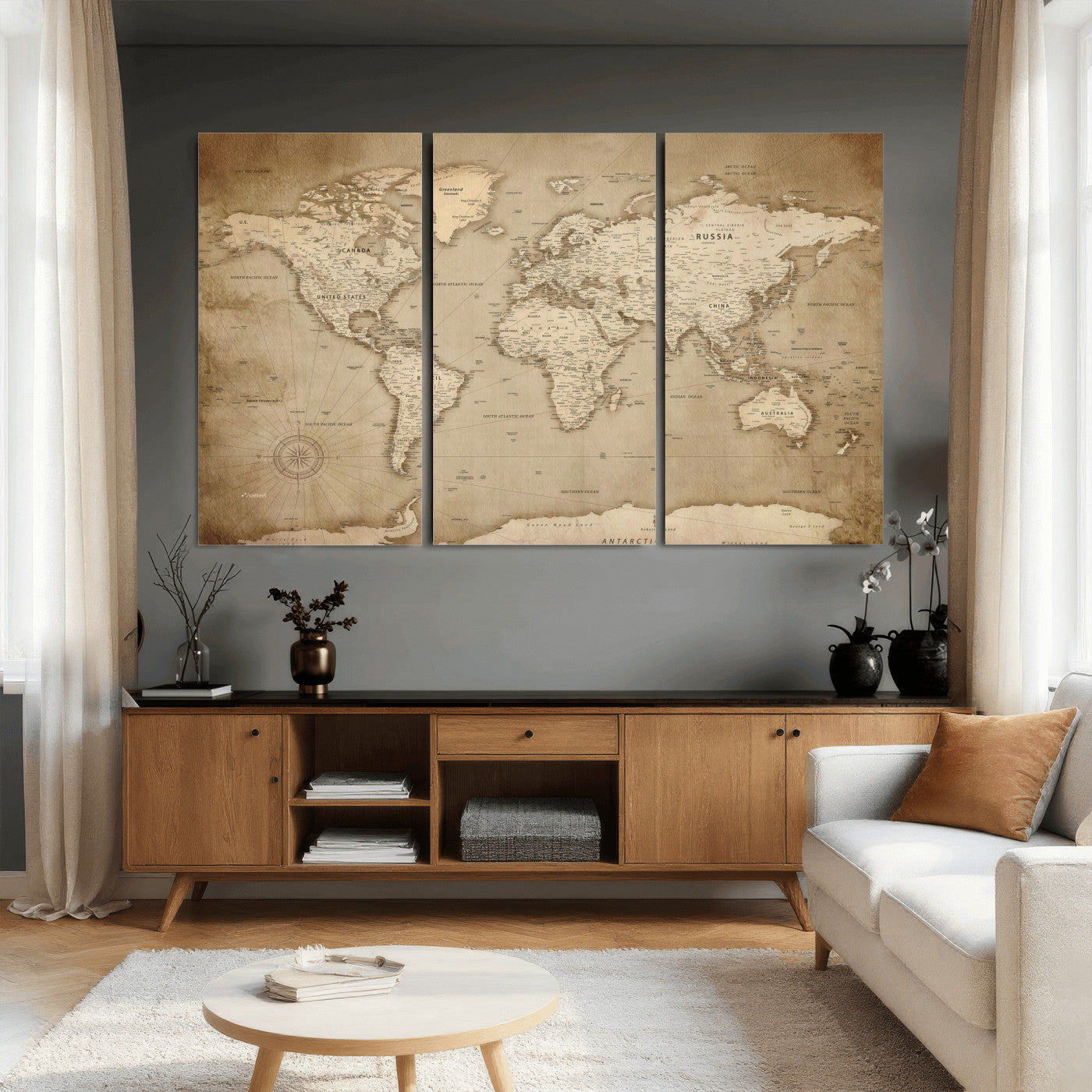 34795134-MGV-CV-36X24 - World Map Wall Art Canvas Print, Modern Decorative Framed Map Artwork Prints for Living Room, Office, Bedroom Wall Decor
