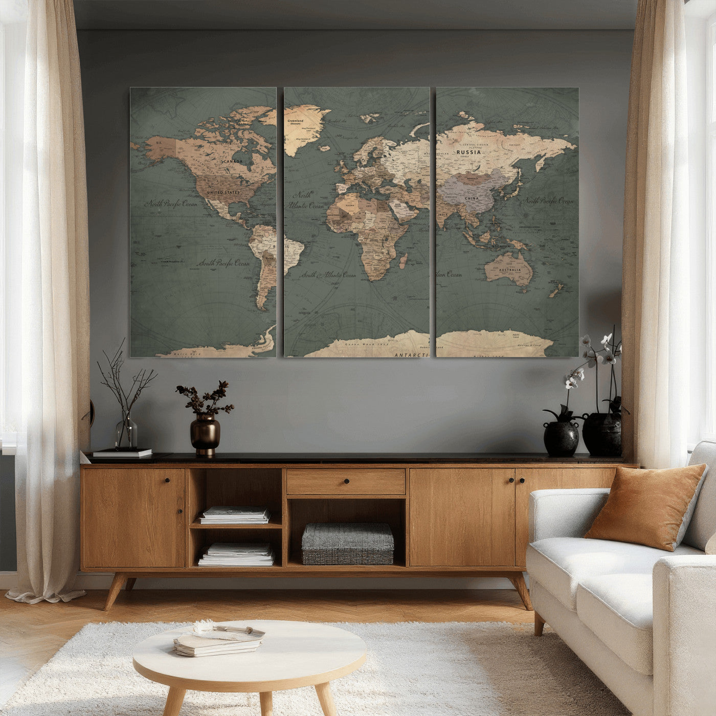 84619399-MGV-CV-36X24 - World Map Wall Art Canvas Print, Modern Decorative Framed Map Artwork Prints for Living Room, Office, Bedroom Wall Decor