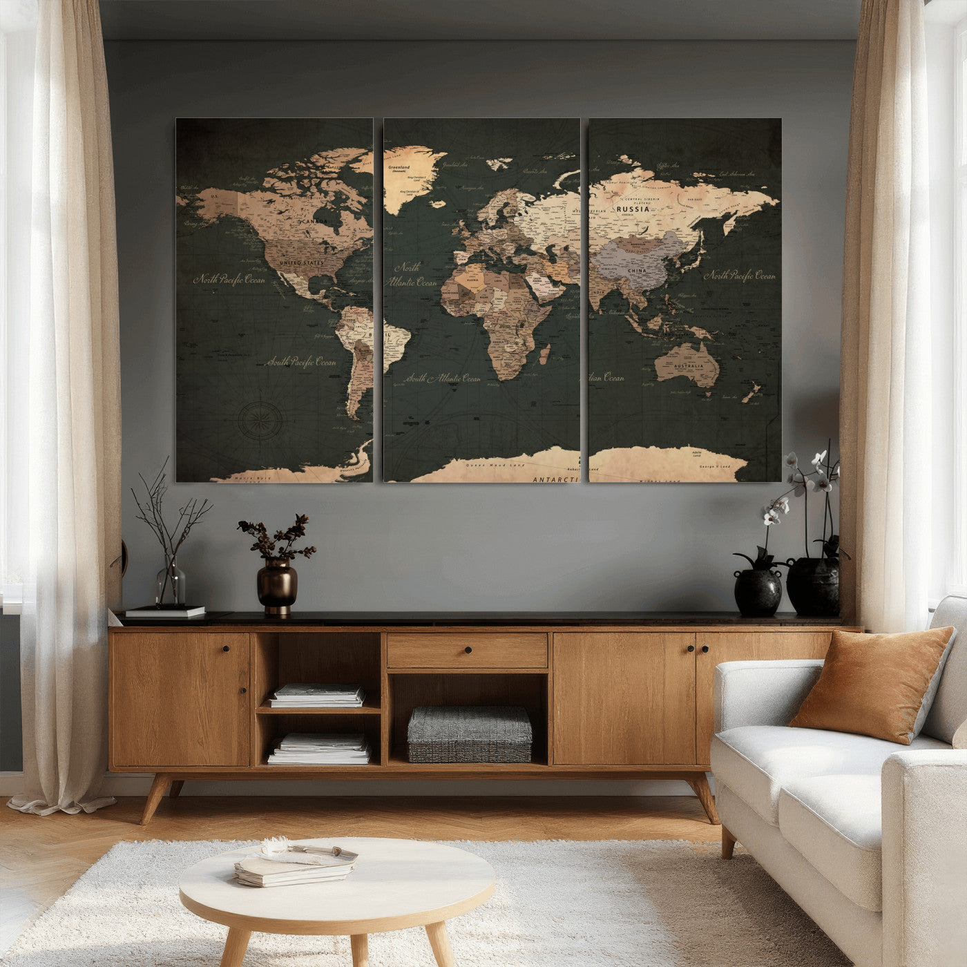 62059333-MGV-CV-36X24 - World Map Wall Art Canvas Print, Modern Decorative Framed Map Artwork Prints for Living Room, Office, Bedroom Wall Decor