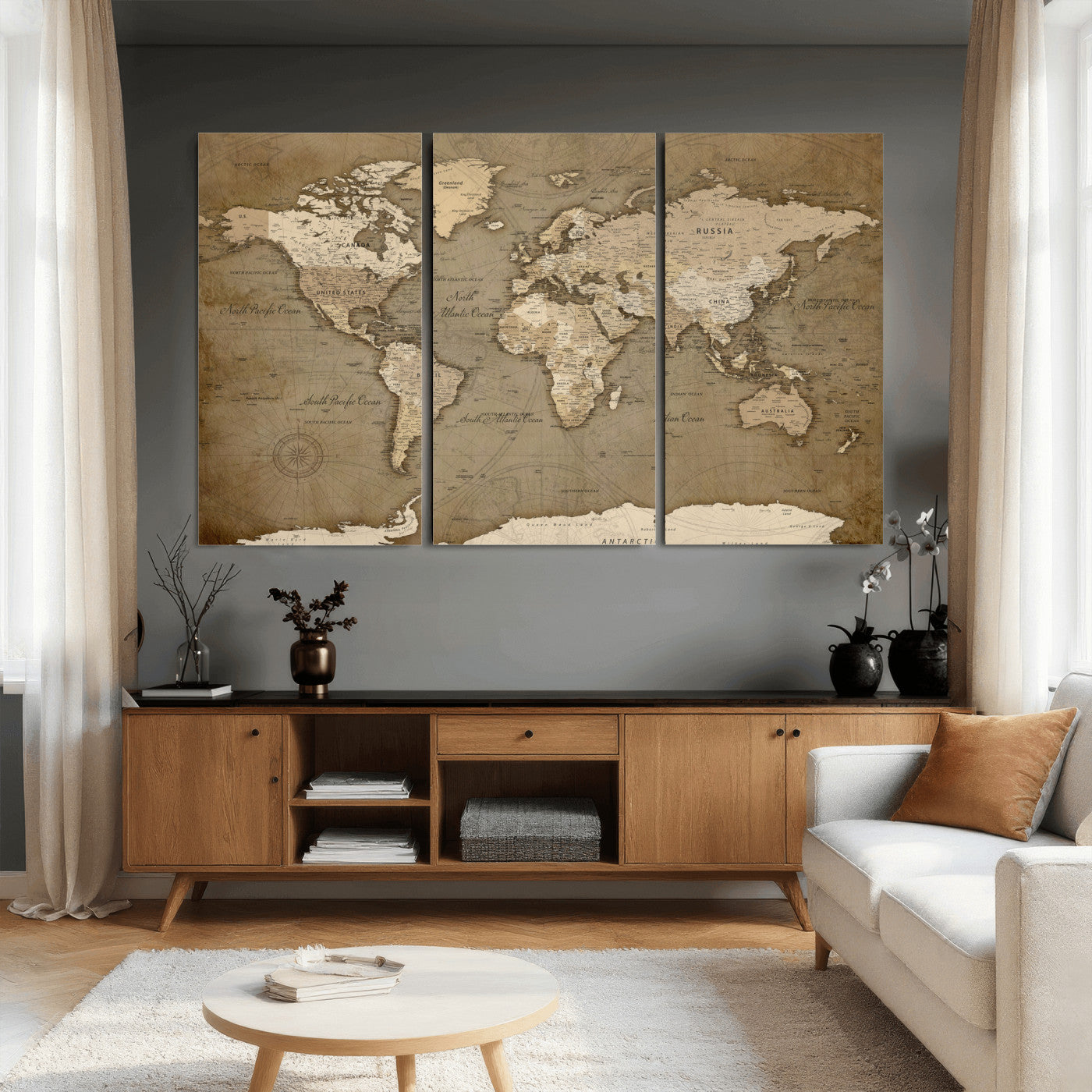 82314635-MGV-CV-36X24 - World Map Wall Art Canvas Print, Modern Decorative Framed Map Artwork Prints for Living Room, Office, Bedroom Wall Decor