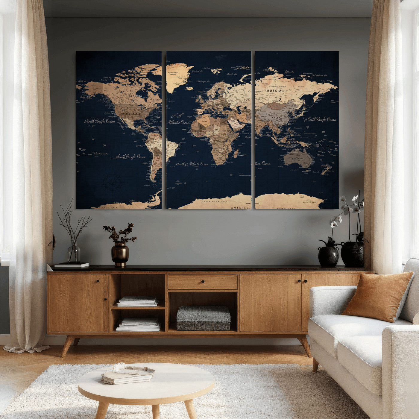 53971530-MGV-CV-36X24 - World Map Wall Art Canvas Print, Modern Decorative Framed Map Artwork Prints for Living Room, Office, Bedroom Wall Decor