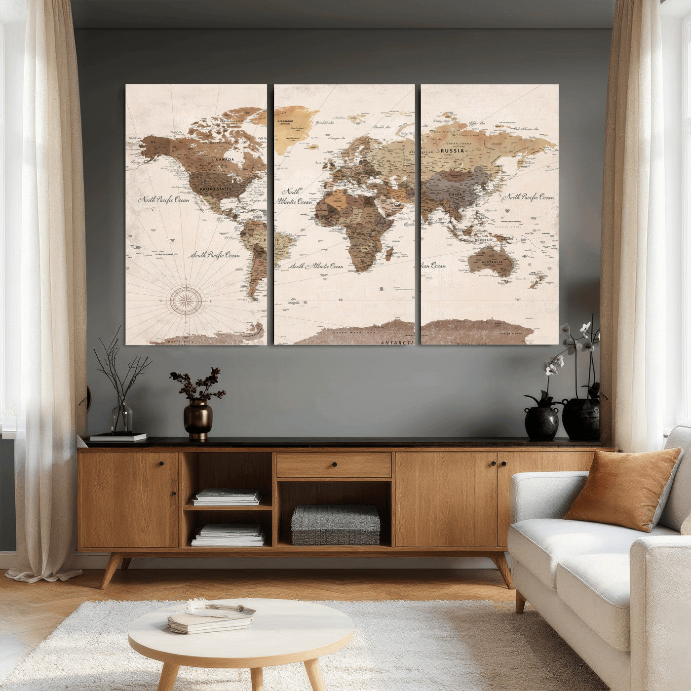 69860078-MGV-CV-36X24 - World Map Wall Art Canvas Print, Modern Decorative Framed Map Artwork Prints for Living Room, Office, Bedroom Wall Decor