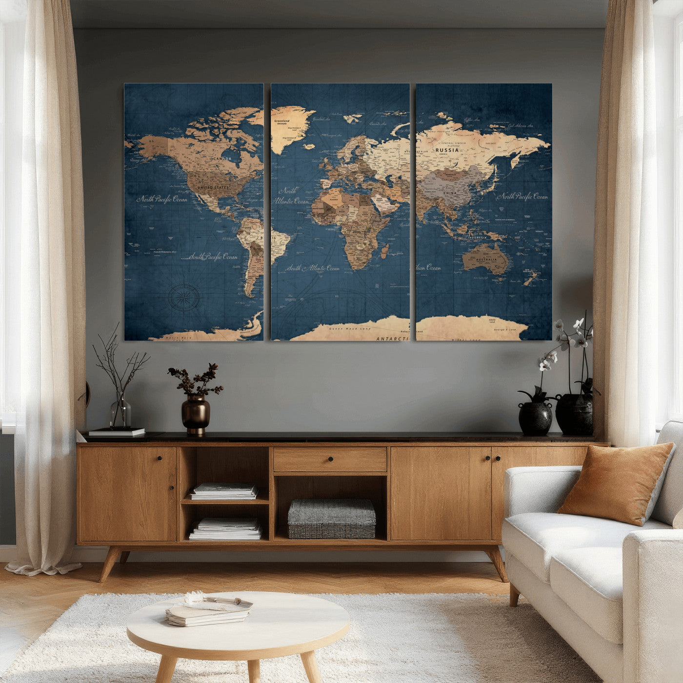 69886352-MGV-CV-36X24 - World Map Wall Art Canvas Print, Modern Decorative Framed Map Artwork Prints for Living Room, Office, Bedroom Wall Decor