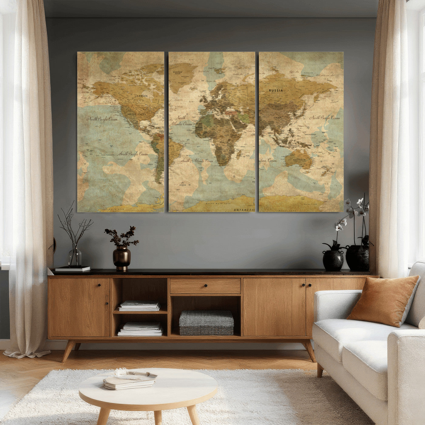 89356927-MGV-CV-36X24 - World Map Wall Art Canvas Print, Modern Decorative Framed Map Artwork Prints for Living Room, Office, Bedroom Wall Decor