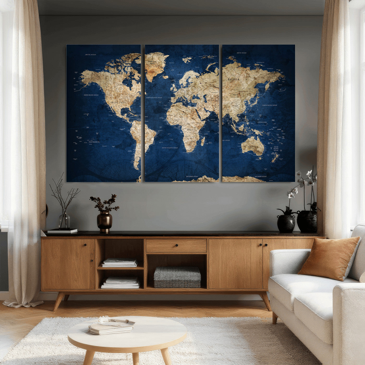 57503519-MGV-CV-36X24 - World Map Wall Art Canvas Print, Modern Decorative Framed Map Artwork Prints for Living Room, Office, Bedroom Wall Decor