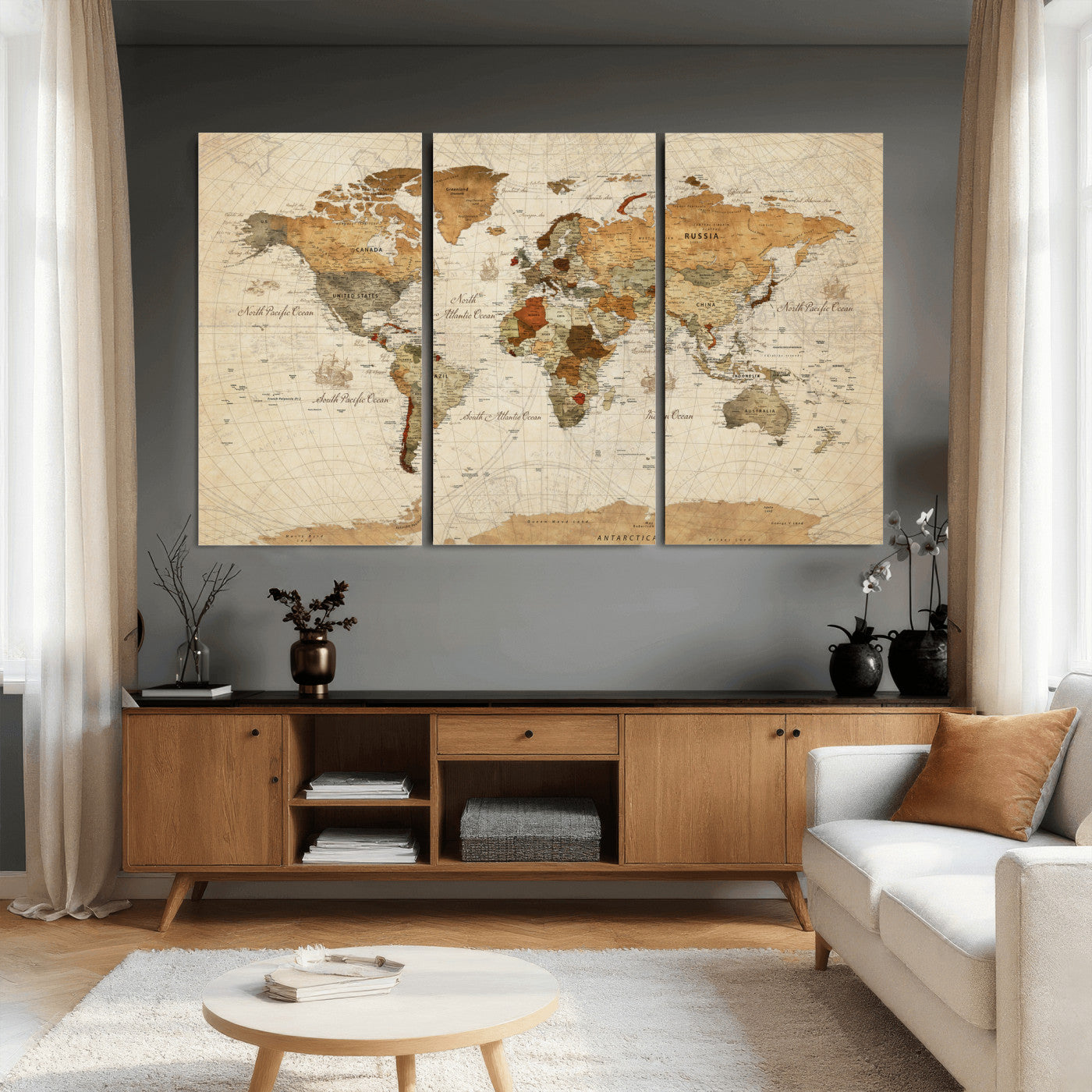 30704397-MGV-CV-36X24 - World Map Wall Art Canvas Print, Modern Decorative Framed Map Artwork Prints for Living Room, Office, Bedroom Wall Decor