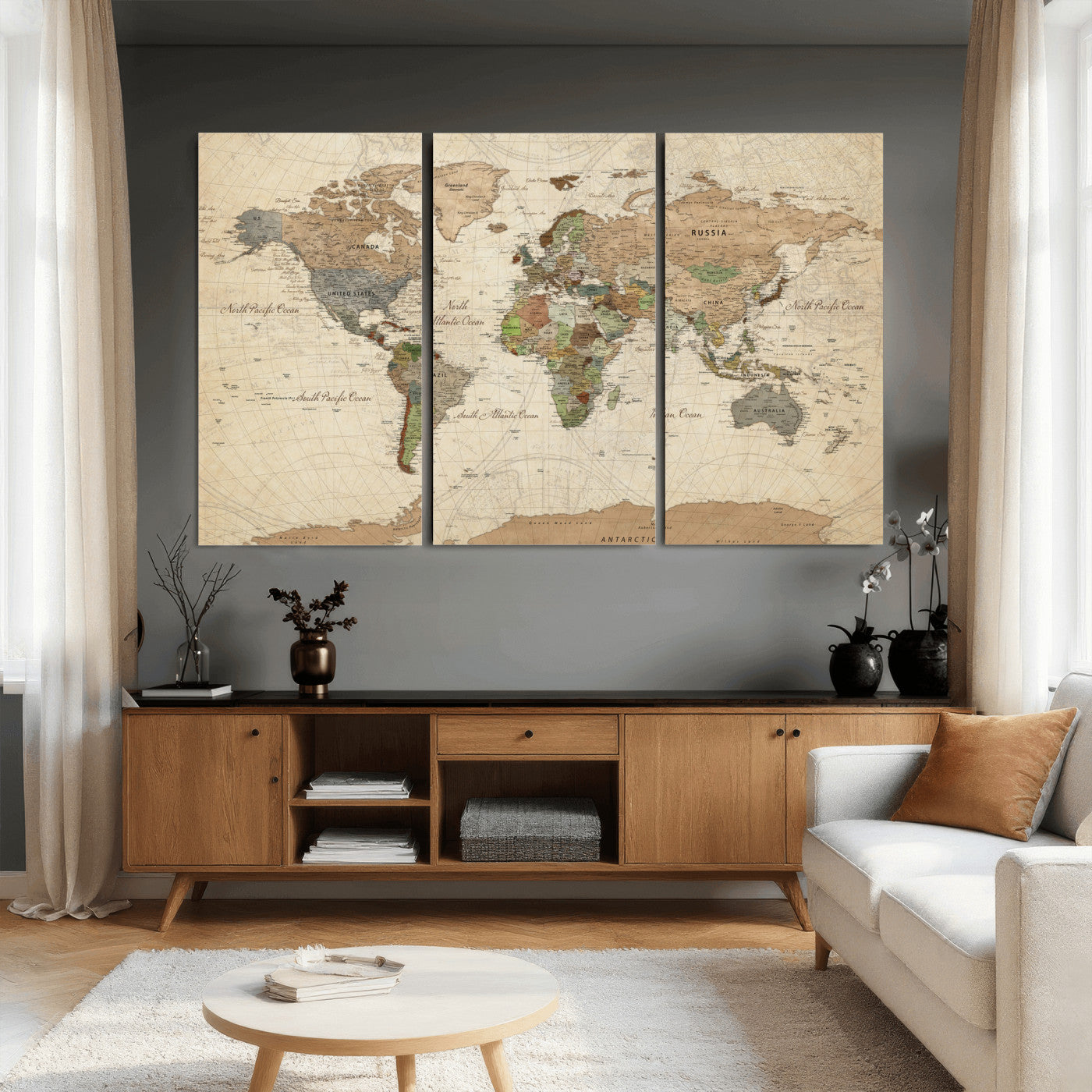 36735609-MGV-CV-36X24 - World Map Wall Art Canvas Print, Modern Decorative Framed Map Artwork Prints for Living Room, Office, Bedroom Wall Decor