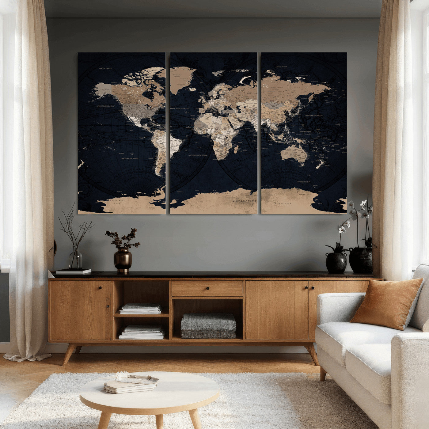 25812727-MGV-CV-36X24 - World Map Wall Art Canvas Print, Modern Decorative Framed Map Artwork Prints for Living Room, Office, Bedroom Wall Decor