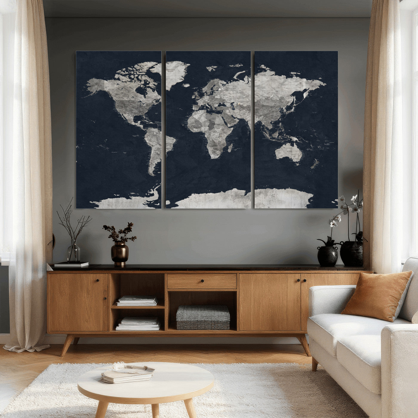 53886659-MGV-CV-36X24 - World Map Wall Art Canvas Print, Modern Decorative Framed Map Artwork Prints for Living Room, Office, Bedroom Wall Decor