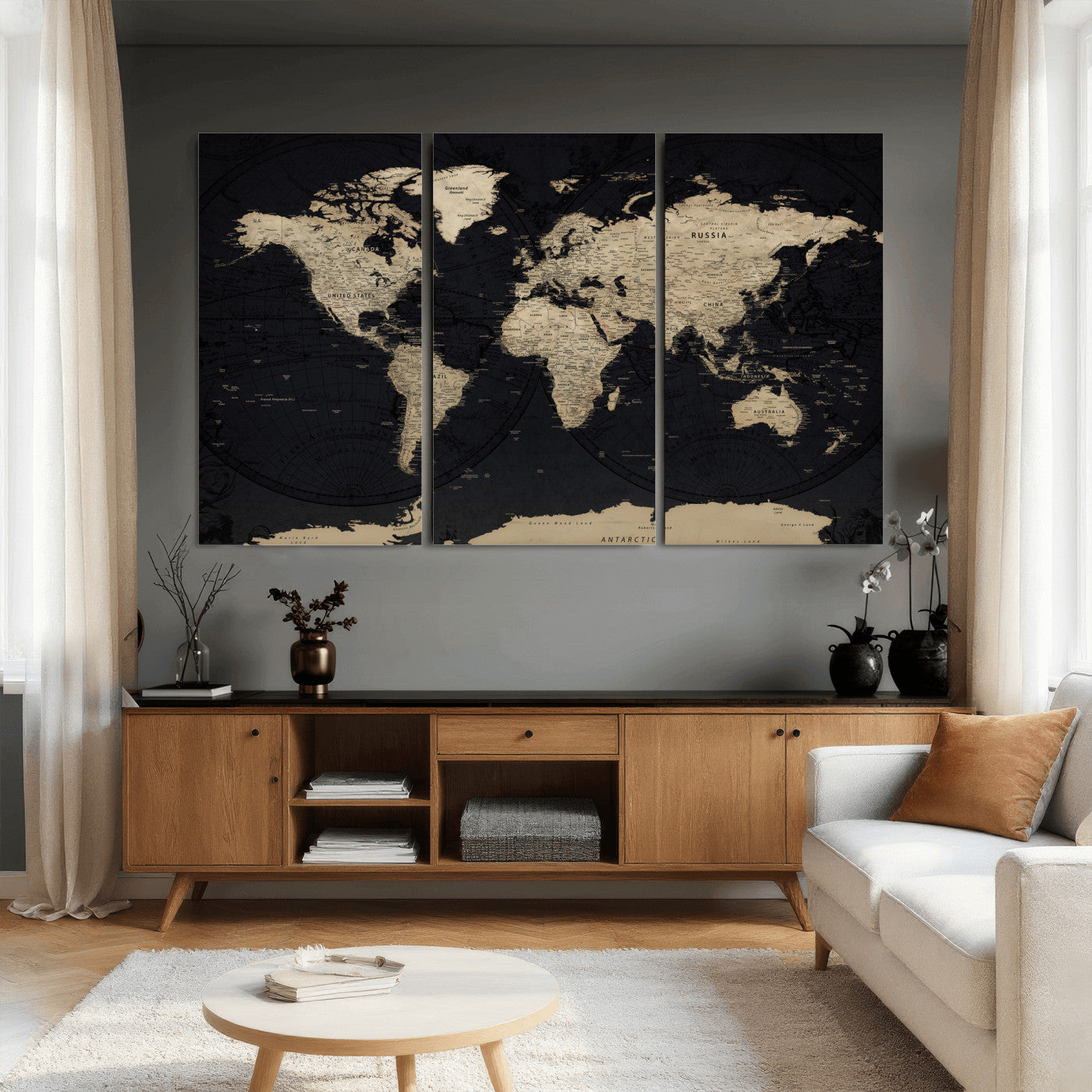 61835687-MGV-CV-36X24 - World Map Wall Art Canvas Print, Modern Decorative Framed Map Artwork Prints for Living Room, Office, Bedroom Wall Decor