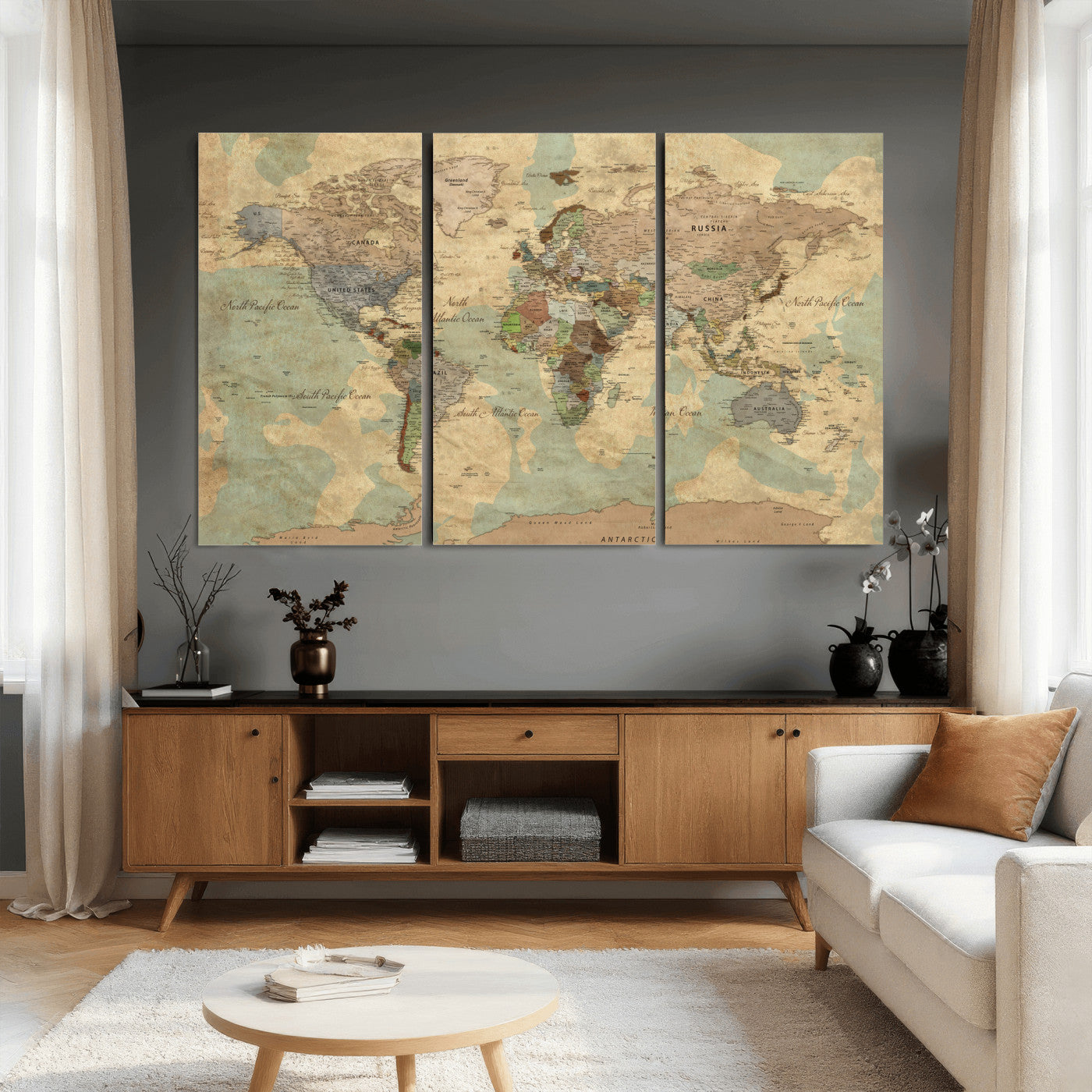 72396478-MGV-CV-36X24 - World Map Wall Art Canvas Print, Modern Decorative Framed Map Artwork Prints for Living Room, Office, Bedroom Wall Decor