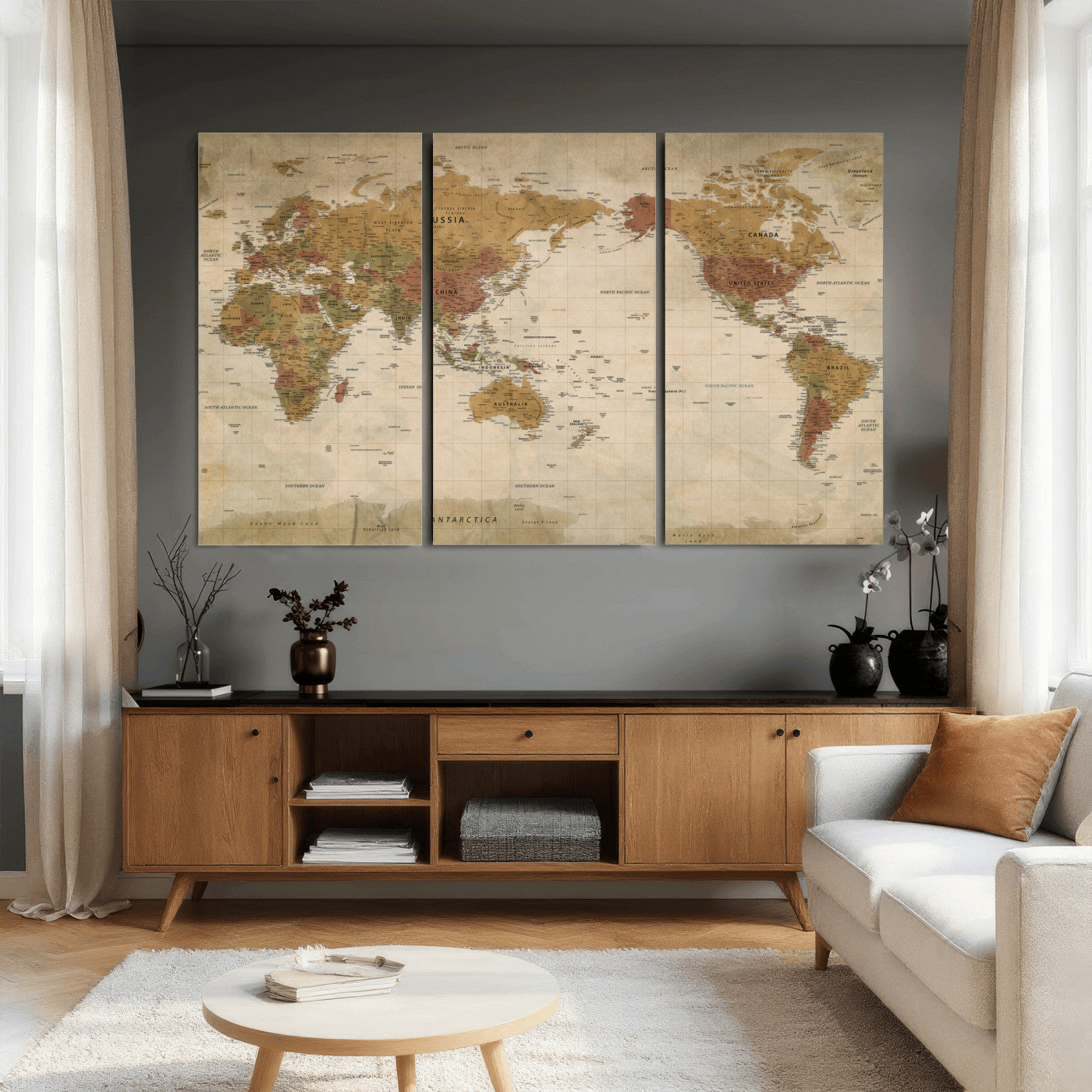 83478963-MGV-CV-36X24 - World Map Wall Art Canvas Print, Modern Decorative Framed Map Artwork Prints for Living Room, Office, Bedroom Wall Decor