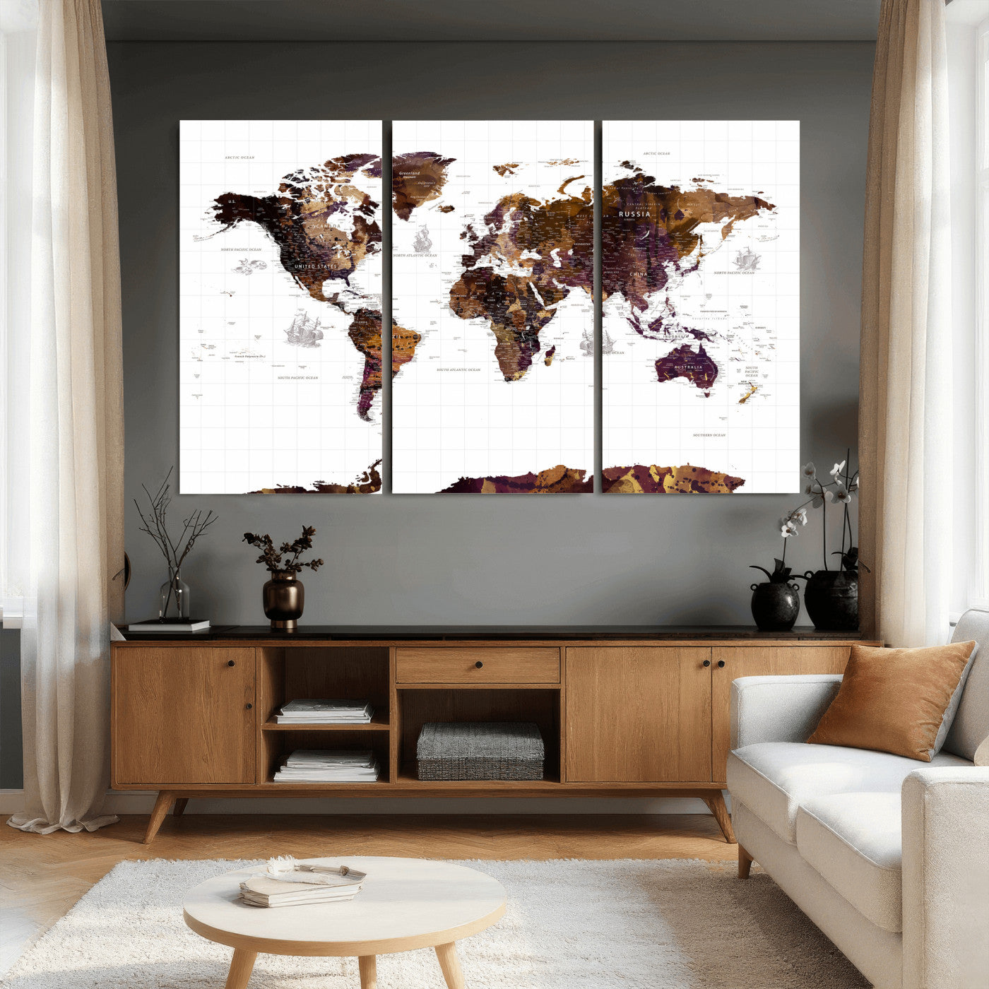 34792695-MGV-CV-36X24 - World Map Wall Art Canvas Print, Modern Decorative Framed Map Artwork Prints for Living Room, Office, Bedroom Wall Decor
