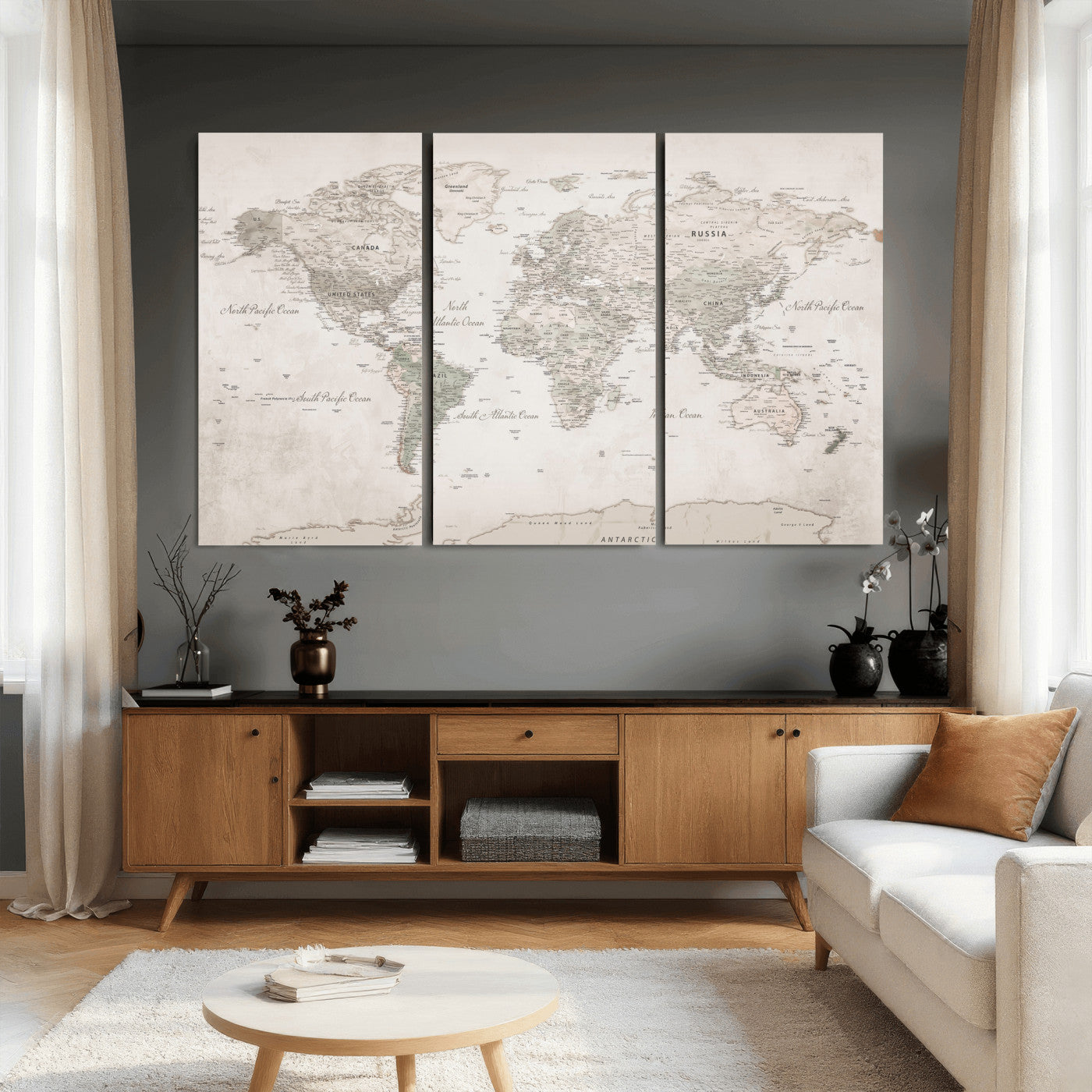 90355419-MGV-CV-36X24 - World Map Wall Art Canvas Print, Modern Decorative Framed Map Artwork Prints for Living Room, Office, Bedroom Wall Decor