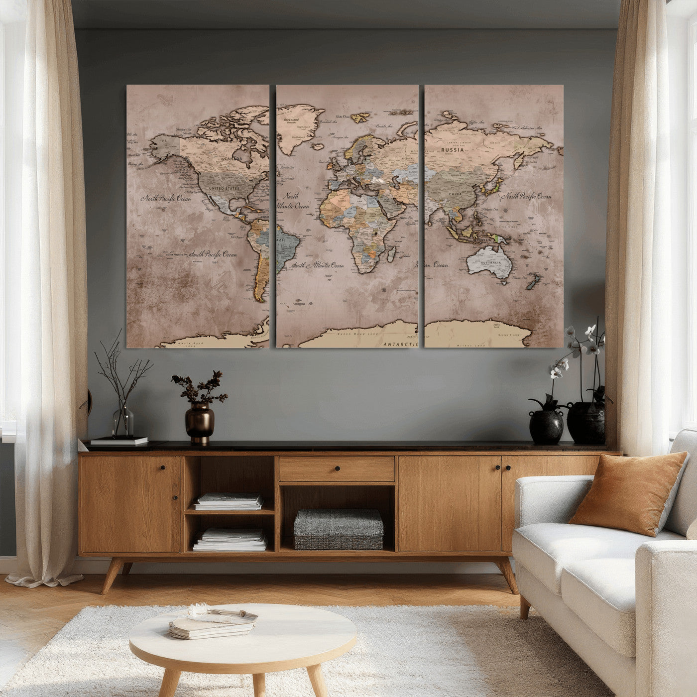 91471273-MGV-CV-36X24 - World Map Wall Art Canvas Print, Modern Decorative Framed Map Artwork Prints for Living Room, Office, Bedroom Wall Decor