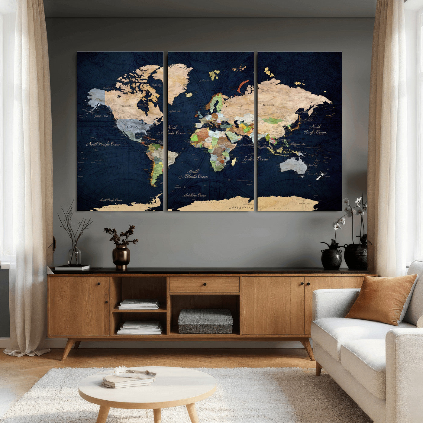 76603563-MGV-CV-36X24 - World Map Wall Art Canvas Print, Modern Decorative Framed Map Artwork Prints for Living Room, Office, Bedroom Wall Decor