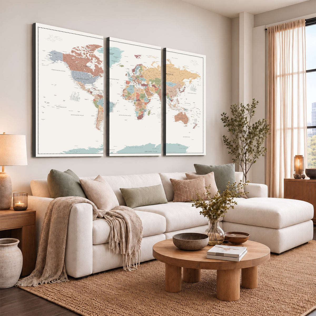 63447567-MGV-CV-36X24 - Pastel Colors World Map Wall Art Canvas Print