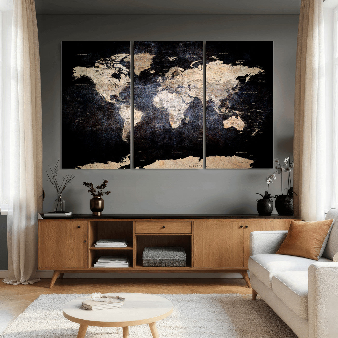 56713386-MGV-CV-36X24 - World Map Wall Art Canvas Print, Modern Decorative Framed Map Artwork Prints for Living Room, Office, Bedroom Wall Decor