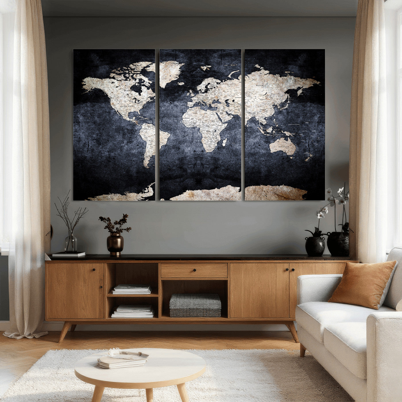 41193404-MGV-CV-36X24 - World Map Wall Art Canvas Print, Modern Decorative Framed Map Artwork Prints for Living Room, Office, Bedroom Wall Decor