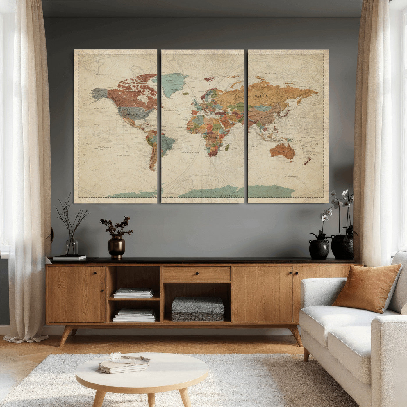 74172497-MGV-CV-36X24 - World Map Wall Art Canvas Print, Modern Decorative Framed Map Artwork Prints for Living Room, Office, Bedroom Wall Decor