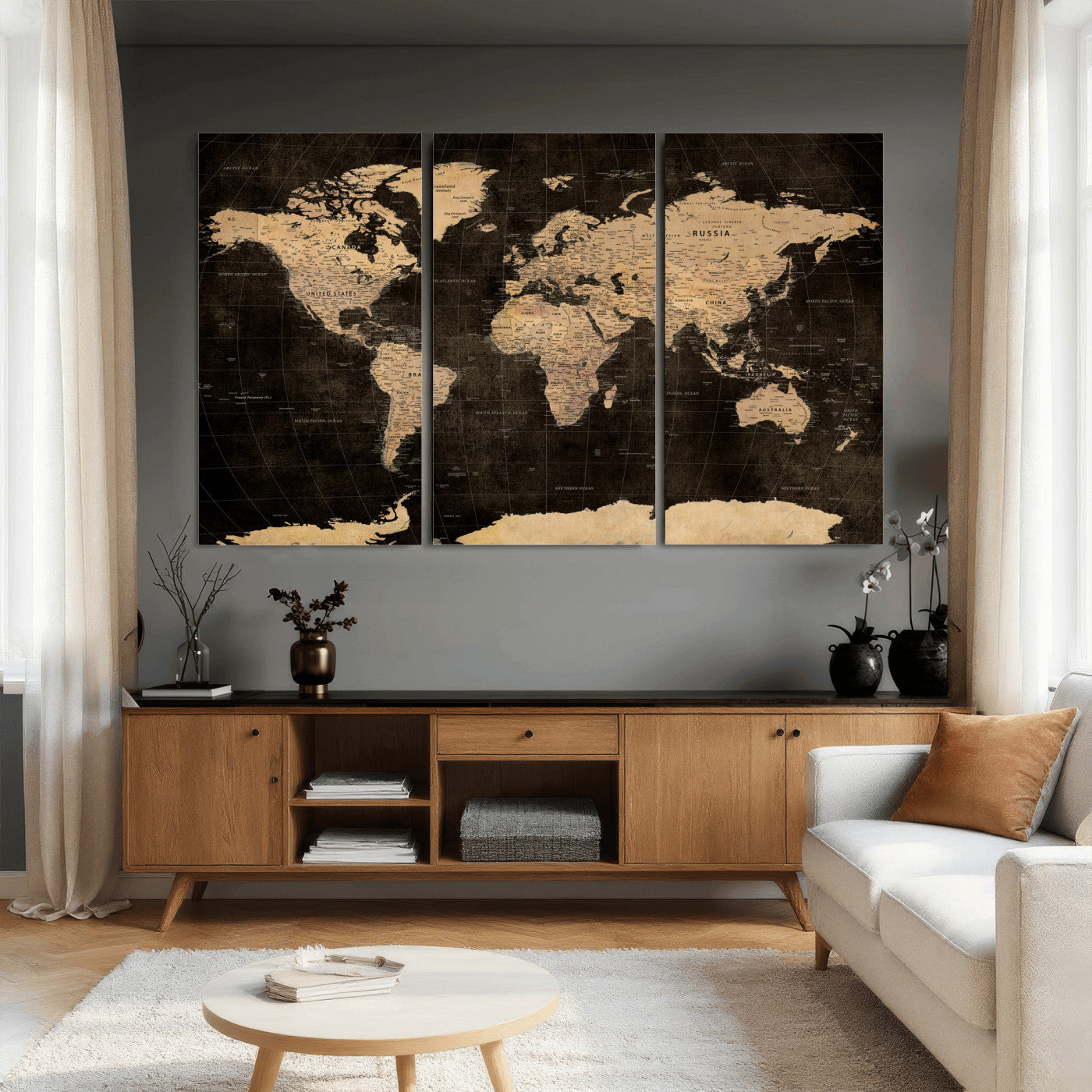 17790470-MGV-CV-36X24 - World Map Wall Art Canvas Print, Modern Decorative Framed Map Artwork Prints for Living Room, Office, Bedroom Wall Decor