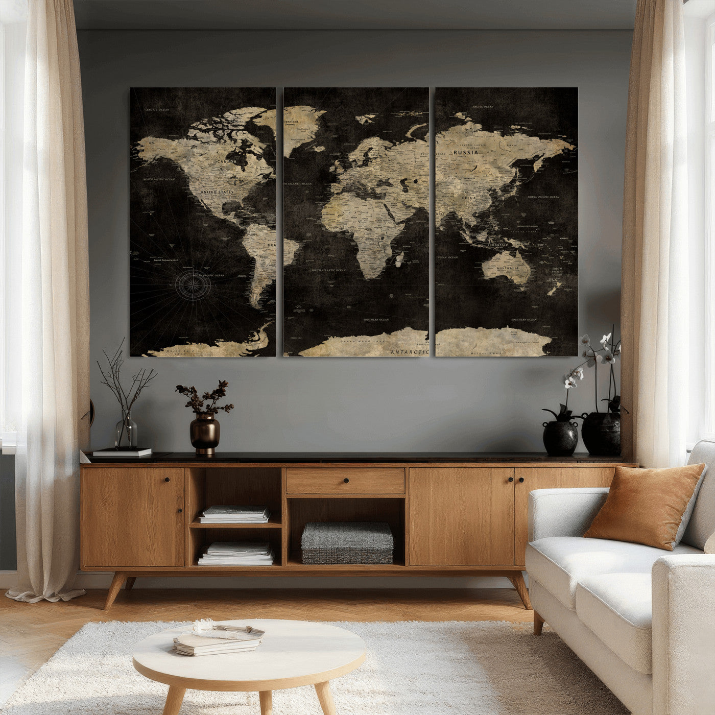 60653880-MGV-CV-36X24 - World Map Wall Art Canvas Print, Modern Decorative Framed Map Artwork Prints for Living Room, Office, Bedroom Wall Decor