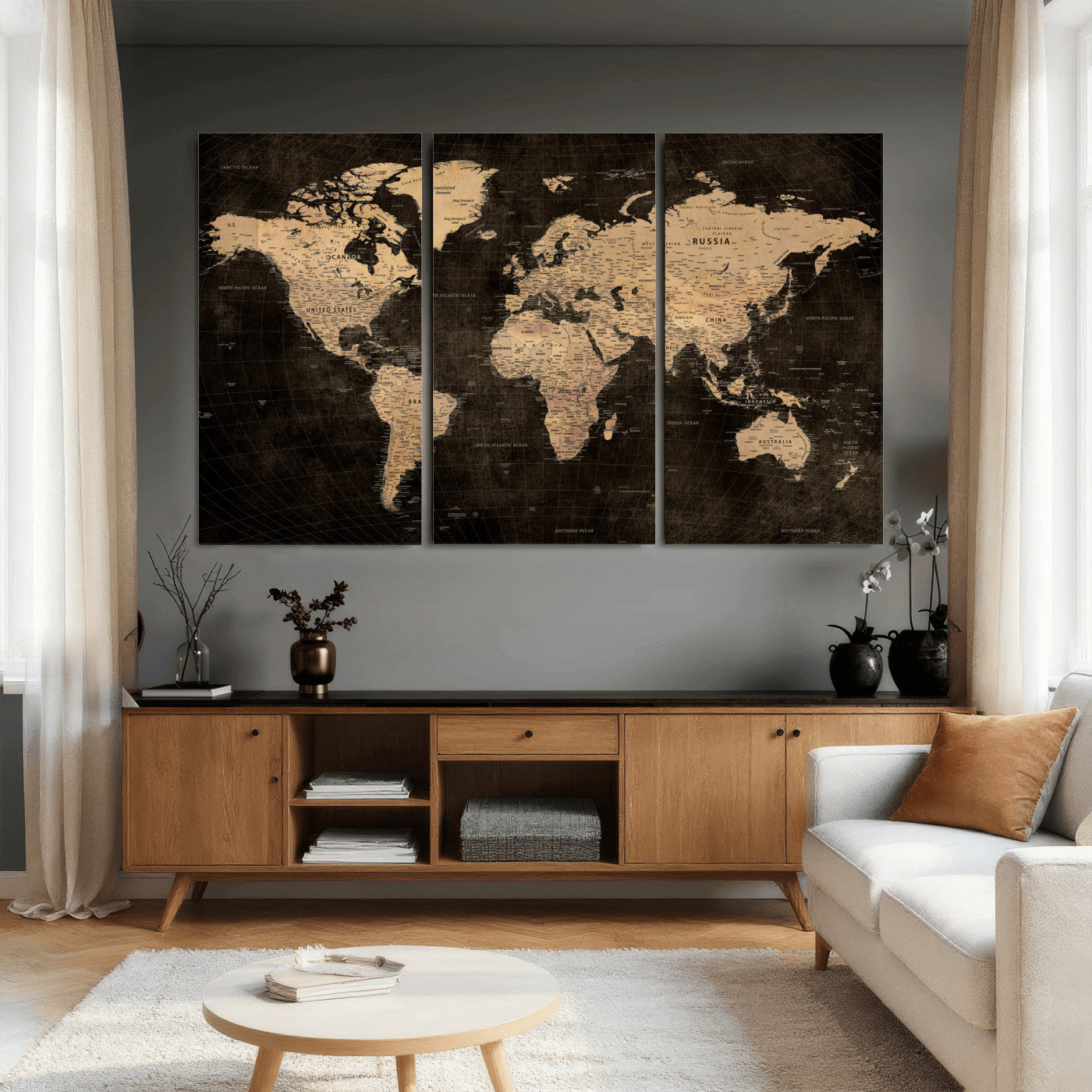 15118265-MGV-CV-36X24 - World Map Wall Art Canvas Print, Modern Decorative Framed Map Artwork Prints for Living Room, Office, Bedroom Wall Decor