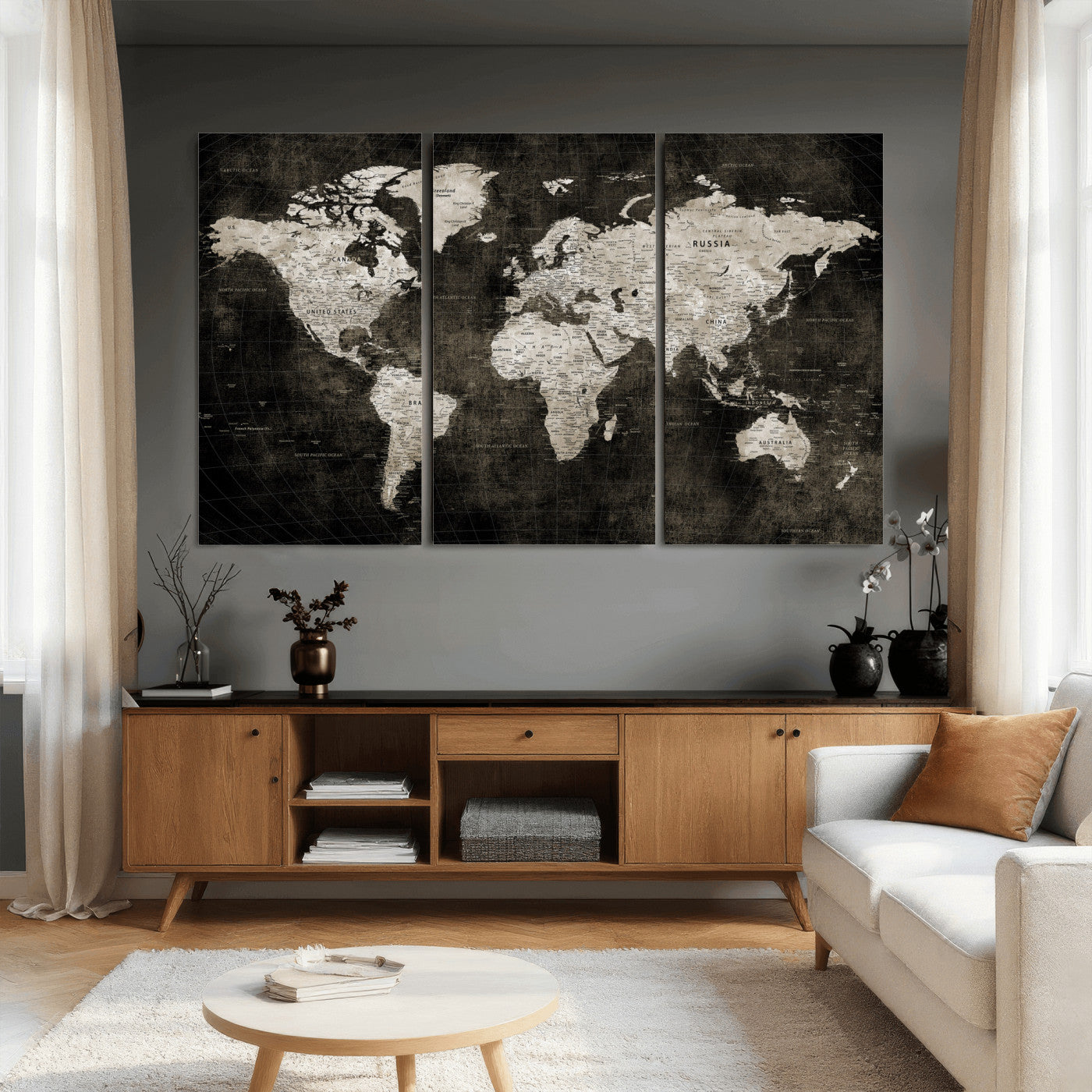 94581666-MGV-CV-36X24 - World Map Wall Art Canvas Print, Modern Decorative Framed Map Artwork Prints for Living Room, Office, Bedroom Wall Decor