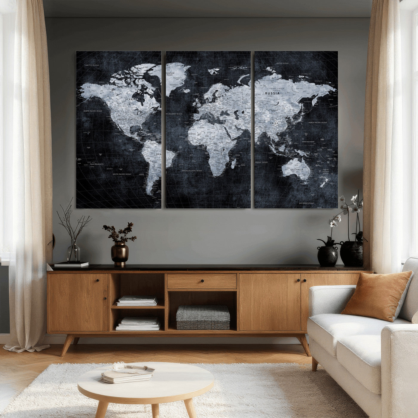 86893704-MGV-CV-36X24 - World Map Wall Art Canvas Print, Modern Decorative Framed Map Artwork Prints for Living Room, Office, Bedroom Wall Decor