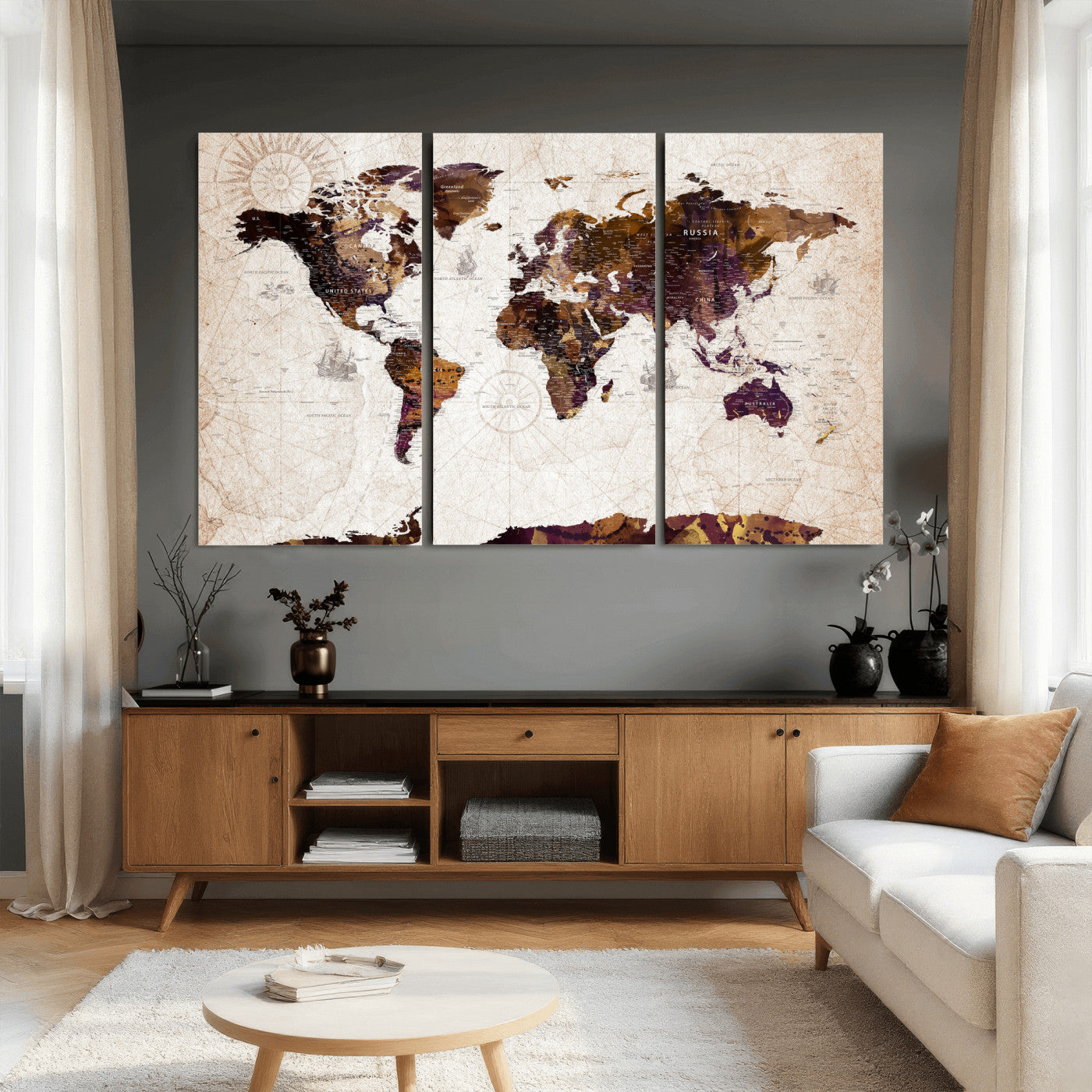 53400857-MGV-CV-36X24 - World Map Wall Art Canvas Print, Modern Decorative Framed Map Artwork Prints for Living Room, Office, Bedroom Wall Decor