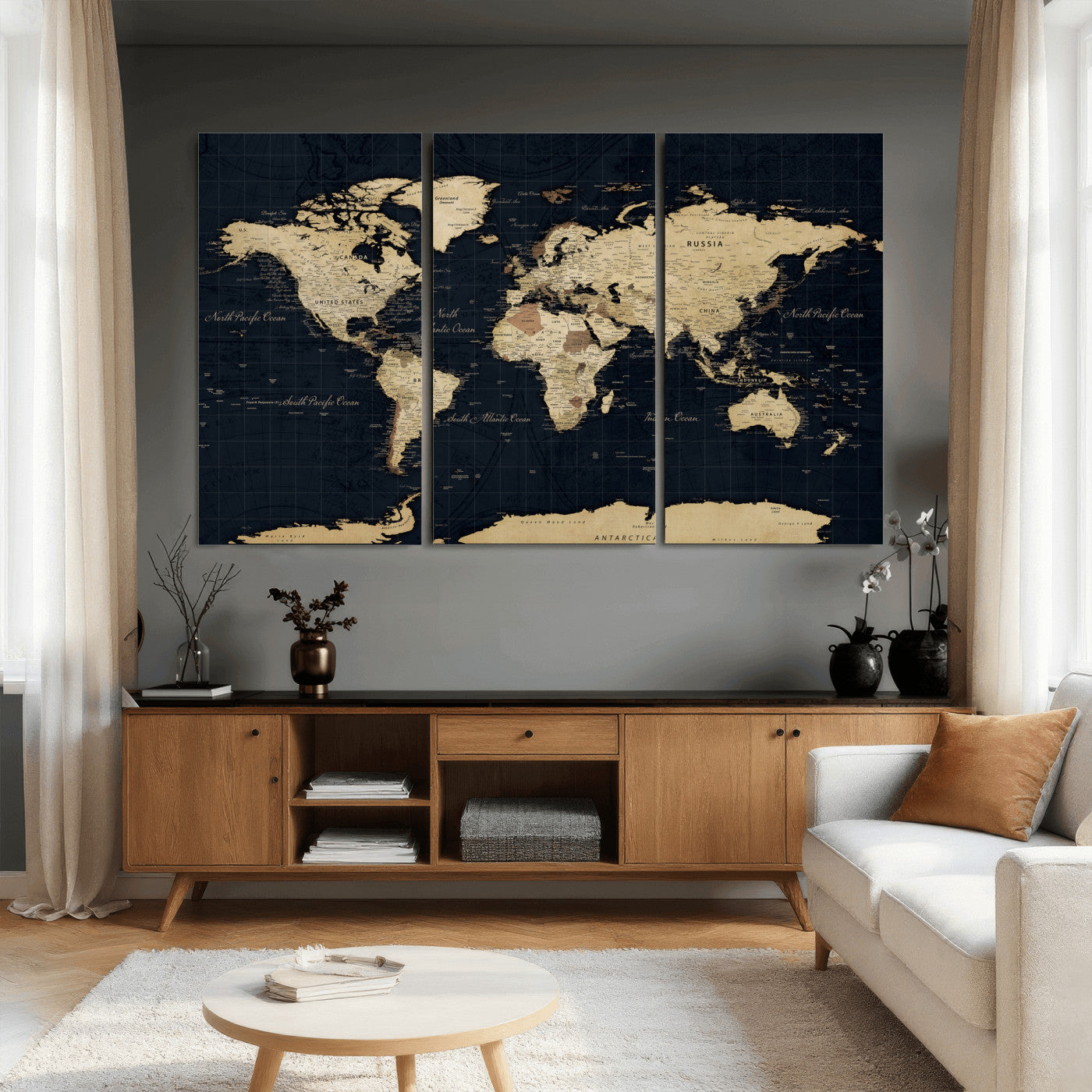45063434-MGV-CV-36X24 - World Map Wall Art Canvas Print, Modern Decorative Framed Map Artwork Prints for Living Room, Office, Bedroom Wall Decor