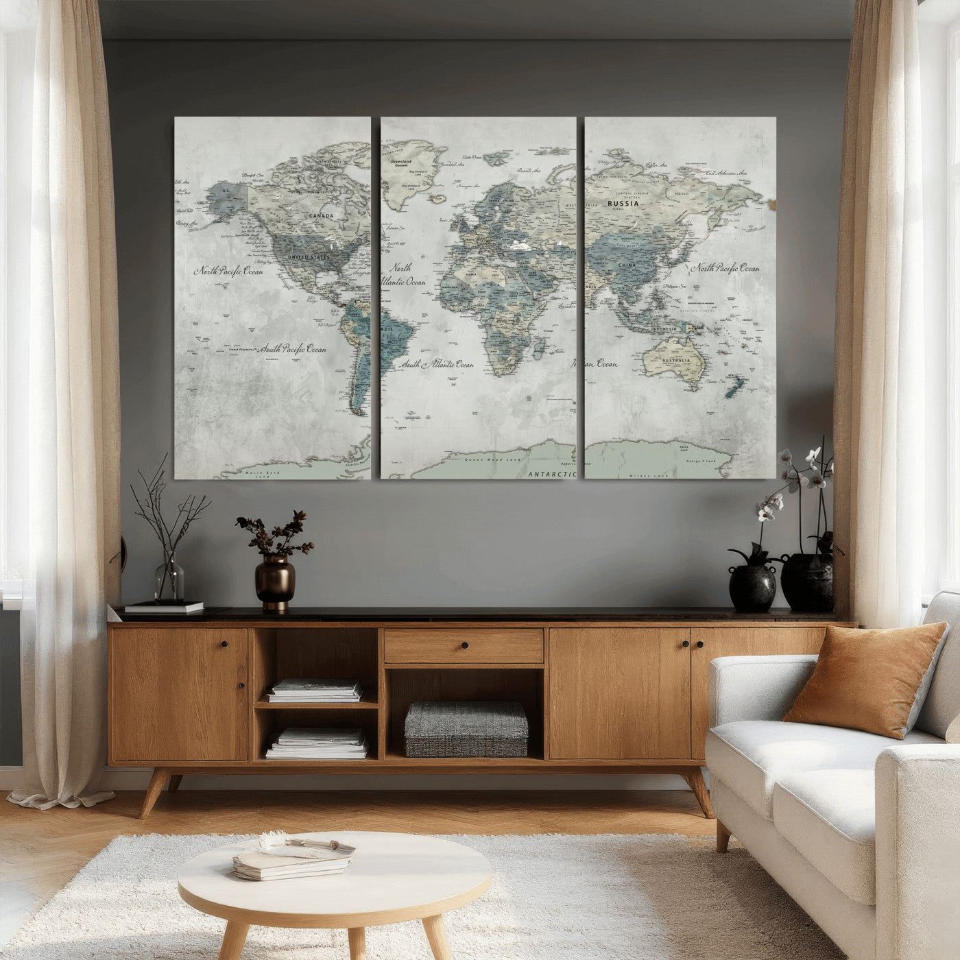 91132939-MGV-CV-36X24 - World Map Wall Art Canvas Print, Modern Decorative Framed Map Artwork Prints for Living Room, Office, Bedroom Wall Decor