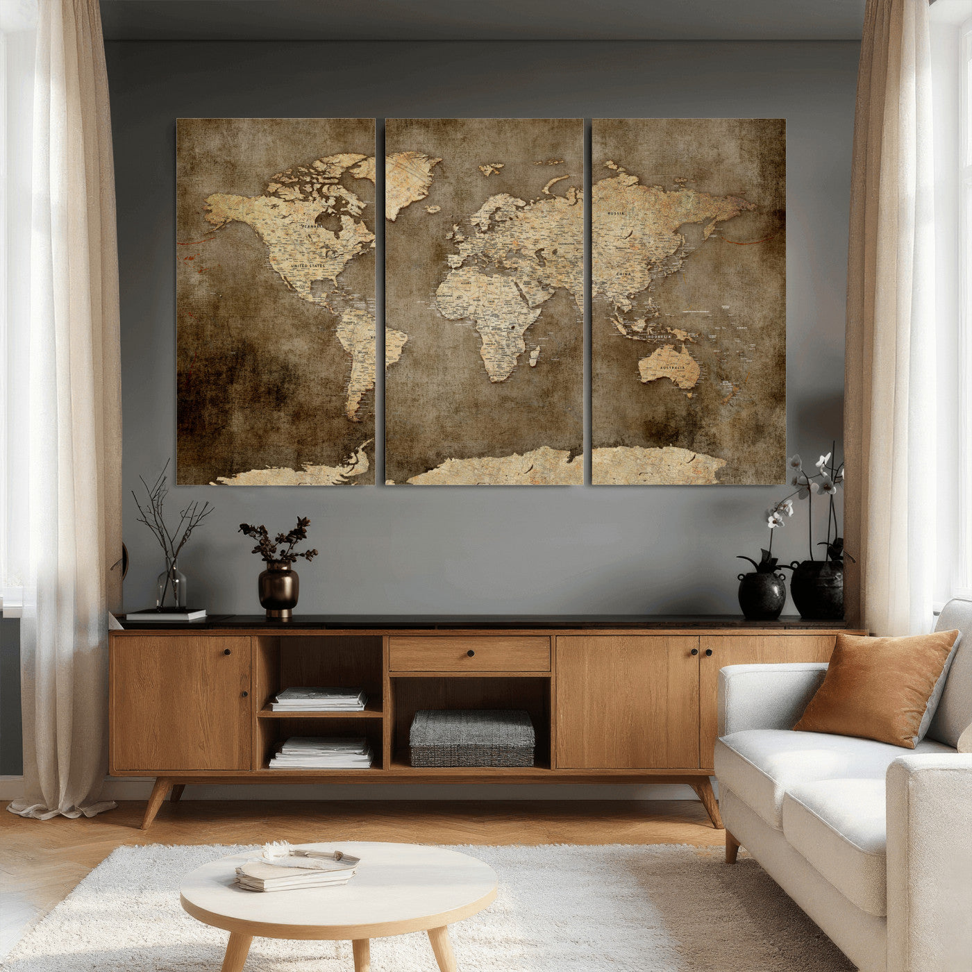 35847542-MGV-CV-36X24 - World Map Wall Art Canvas Print, Modern Decorative Framed Map Artwork Prints for Living Room, Office, Bedroom Wall Decor