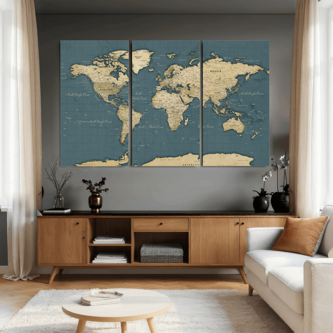 99599383-MGV-CV-36X24 - World Map Wall Art Canvas Print, Modern Decorative Framed Map Artwork Prints for Living Room, Office, Bedroom Wall Decor