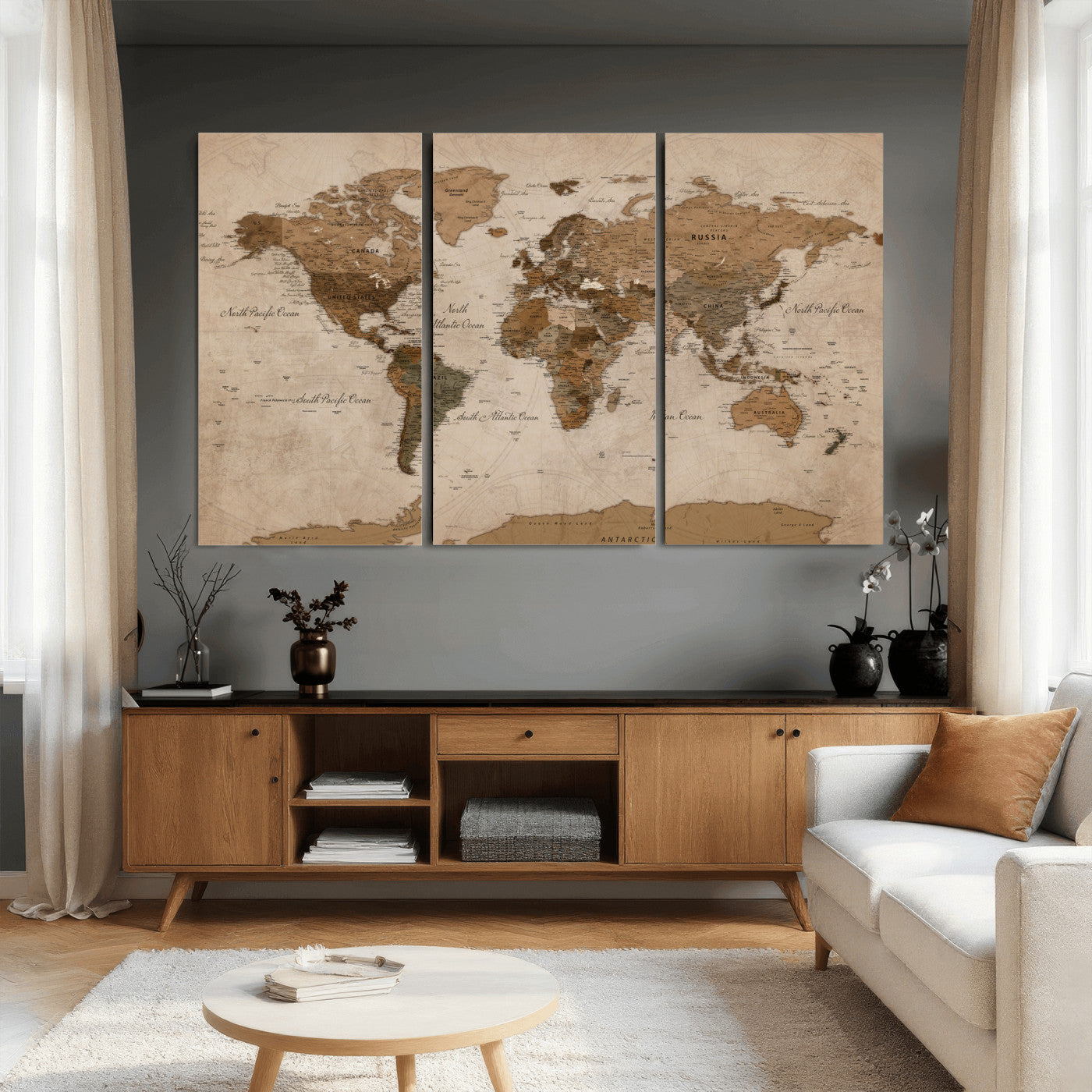 40064188-MGV-CV-36X24 - World Map Wall Art Canvas Print, Modern Decorative Framed Map Artwork Prints for Living Room, Office, Bedroom Wall Decor