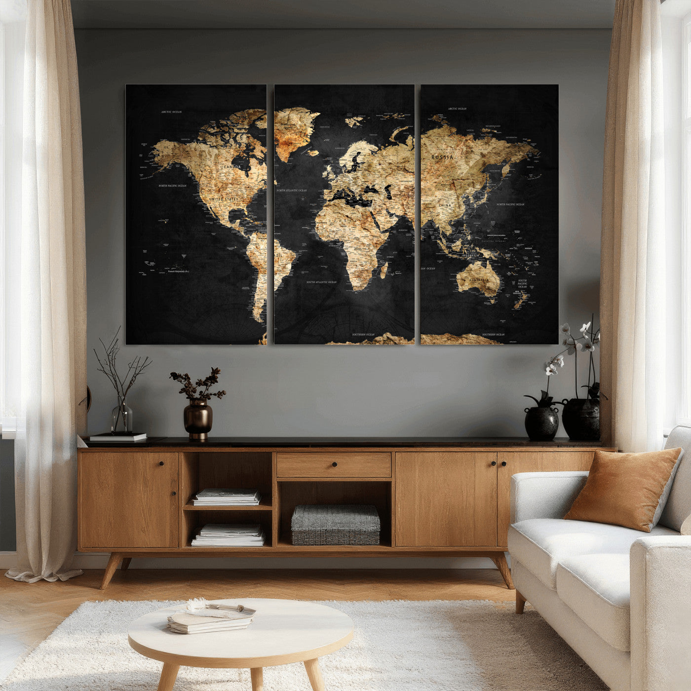 23568589-MGV-CV-36X24 - World Map Wall Art Canvas Print, Modern Decorative Framed Map Artwork Prints for Living Room, Office, Bedroom Wall Decor
