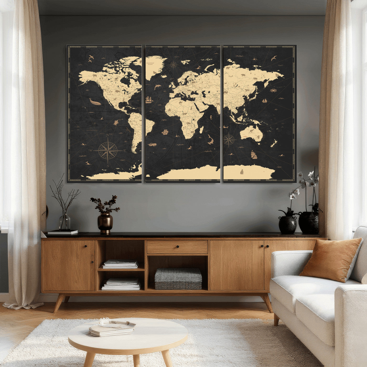 75220264-MGV-CV-36X24 - World Map Wall Art Canvas Print, Modern Decorative Framed Map Artwork Prints for Living Room, Office, Bedroom Wall Decor