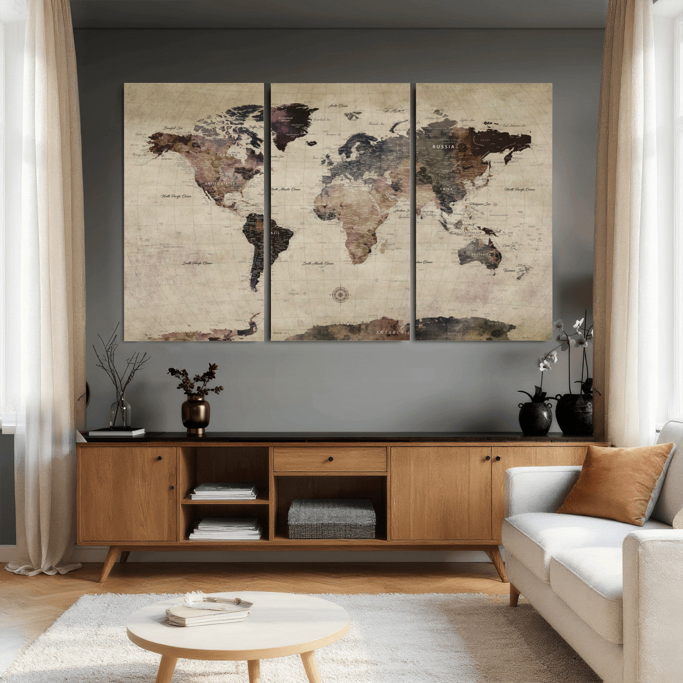 60560672-MGV-CV-36X24 - World Map Wall Art Canvas Print, Modern Decorative Framed Map Artwork Prints for Living Room, Office, Bedroom Wall Decor