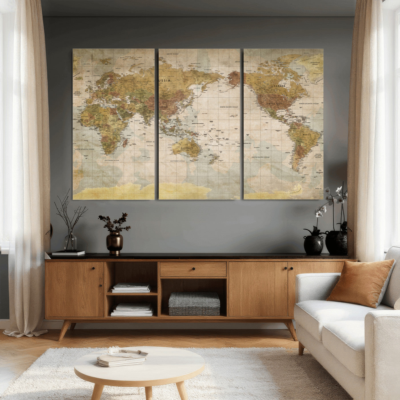 22305205-MGV-CV-36X24 - World Map Wall Art Canvas Print, Modern Decorative Framed Map Artwork Prints for Living Room, Office, Bedroom Wall Decor