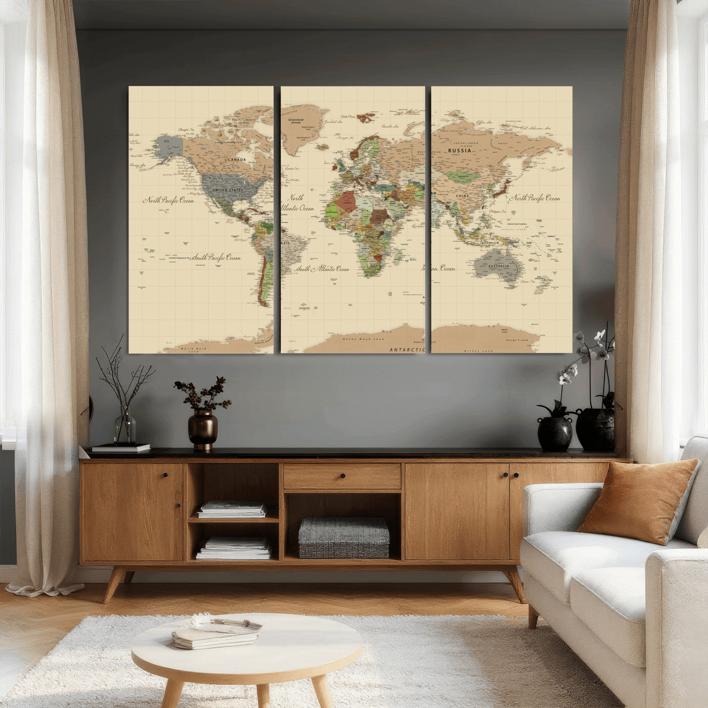 31407854-MGV-CV-36X24 - World Map Wall Art Canvas Print, Modern Decorative Framed Map Artwork Prints for Living Room, Office, Bedroom Wall Decor